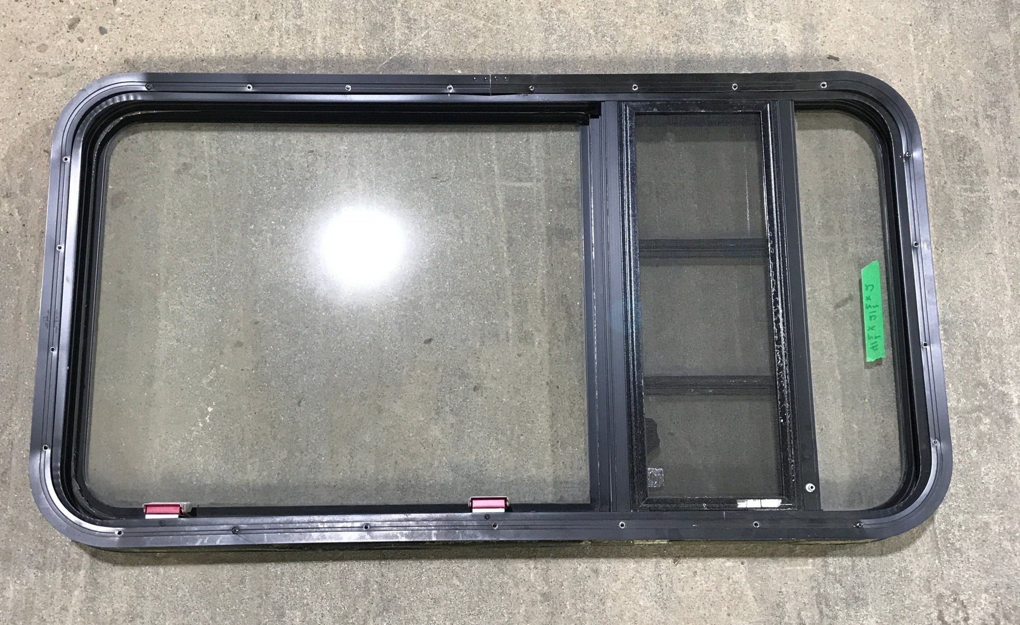 Used Black Radius Emergency Opening Window : 41 1/2" W x 21 1/2" H x 2" D - Young Farts RV Parts