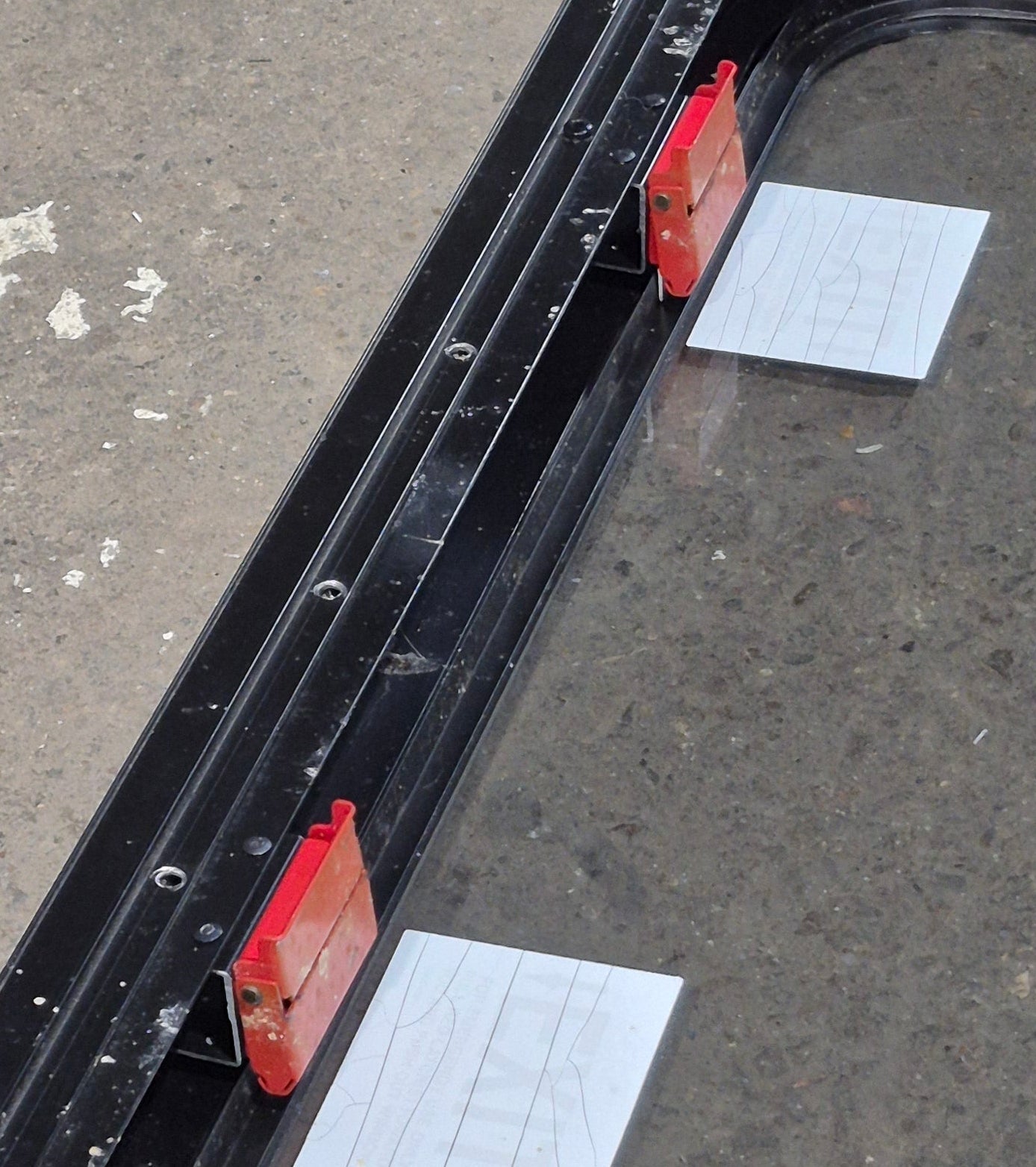 Used Black Radius Emergency Opening Window : 47 1/4" W x 21 1/4" H x 1 3/4" D - Young Farts RV Parts