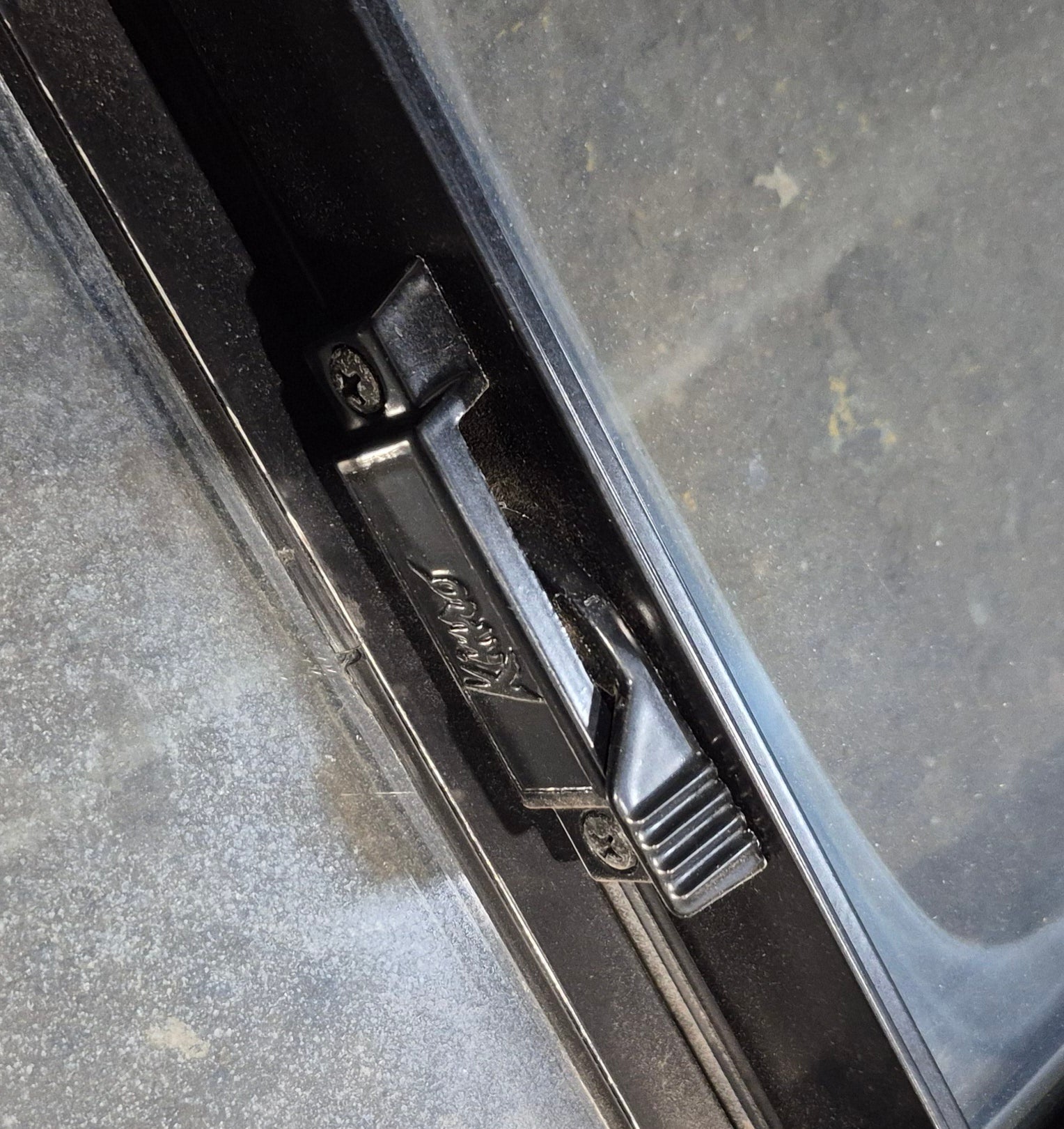 Used Black Radius Emergency Opening Window : 47 1/4" W x 21 1/4" H x 1 3/4" D - Young Farts RV Parts