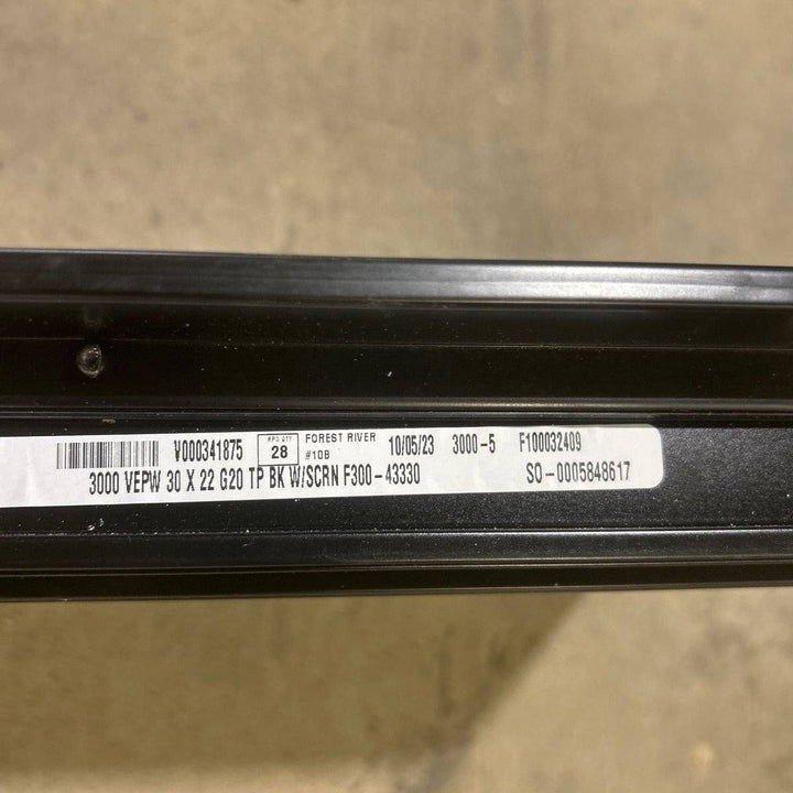 Used Black Radius Frameless Emergency Opening Window : 29 1/2" X 21 1/2 X 1 7/8" D - Young Farts RV Parts
