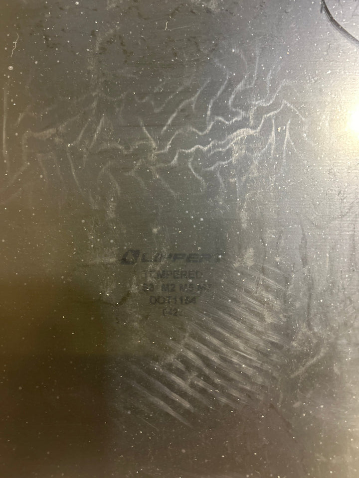 Used Black Radius Frameless Emergency Opening Window : 29 1/2" X 21 1/2 X 1 7/8" D - Young Farts RV Parts