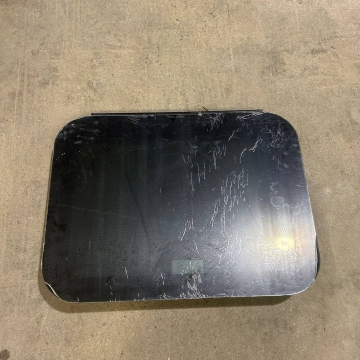 Used Black Radius Frameless Emergency Opening Window : 29 1/2" X 21 1/2 X 1 7/8" D - Young Farts RV Parts