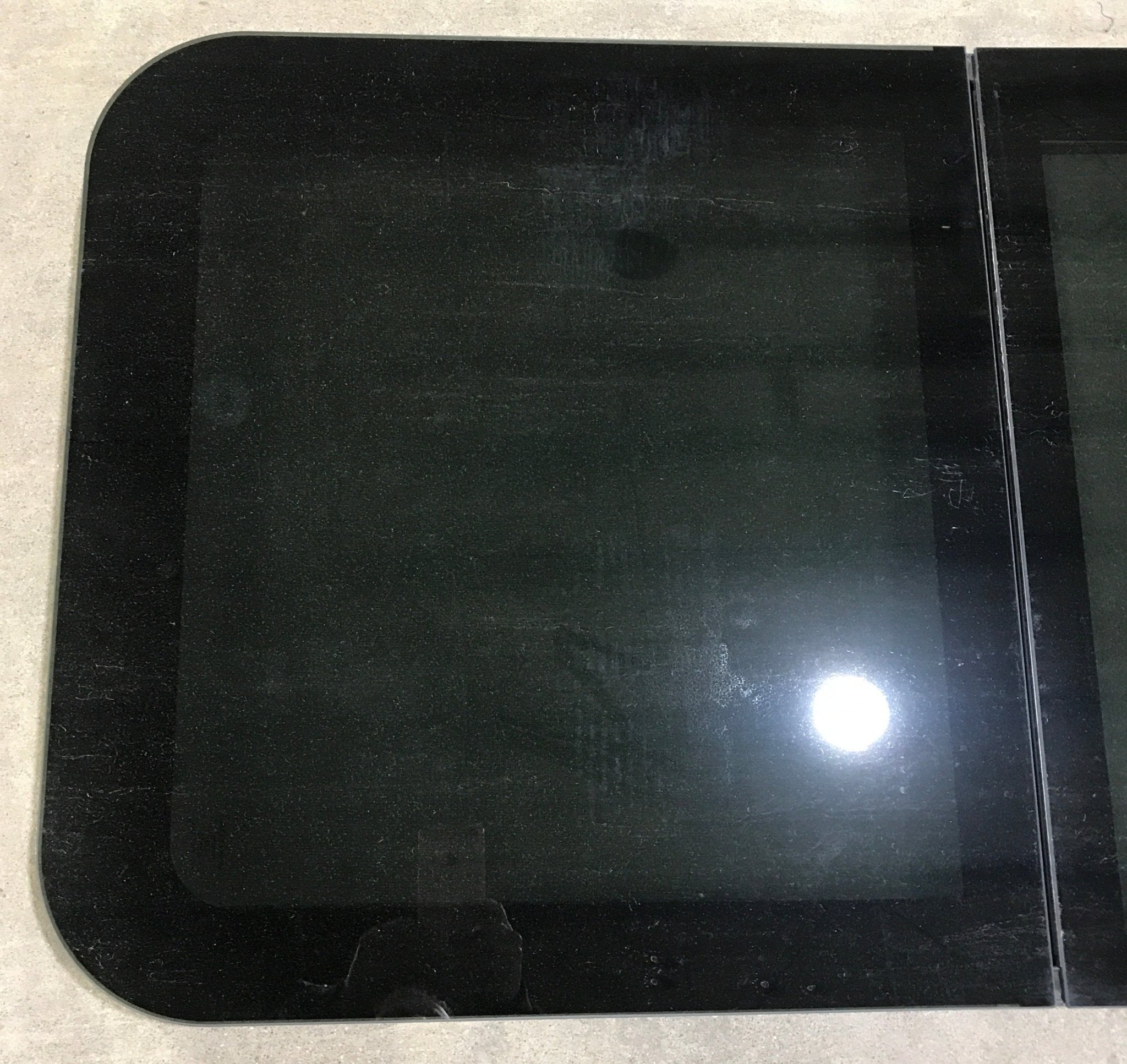 Used Black Radius Frameless Opening Window : 39 1/4 X 23 1/2 X 1 1/2" D - Young Farts RV Parts