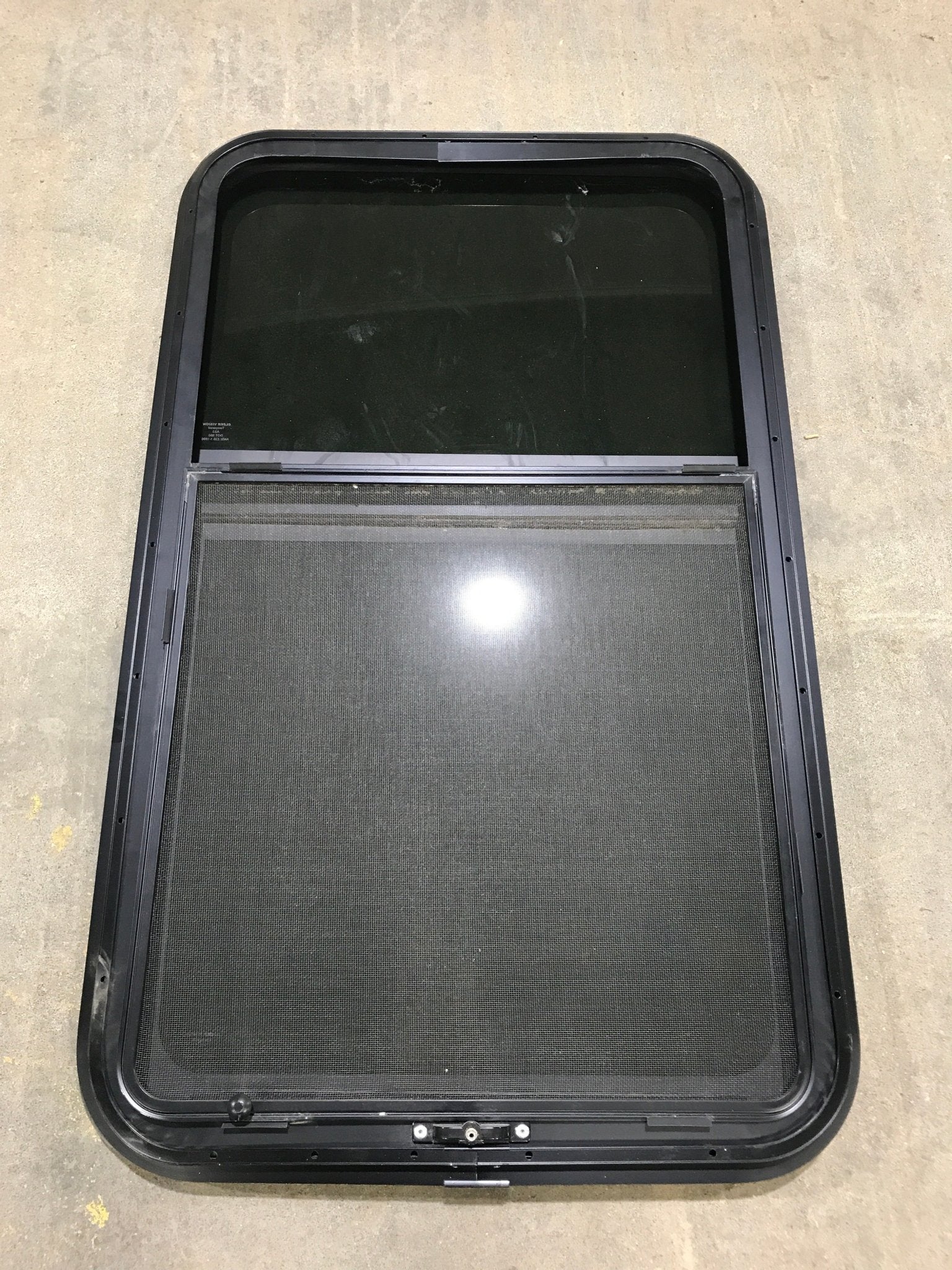 Used Black Radius Frameless Opening Window : 39 1/4 X 23 1/2 X 1 1/2" D - Young Farts RV Parts