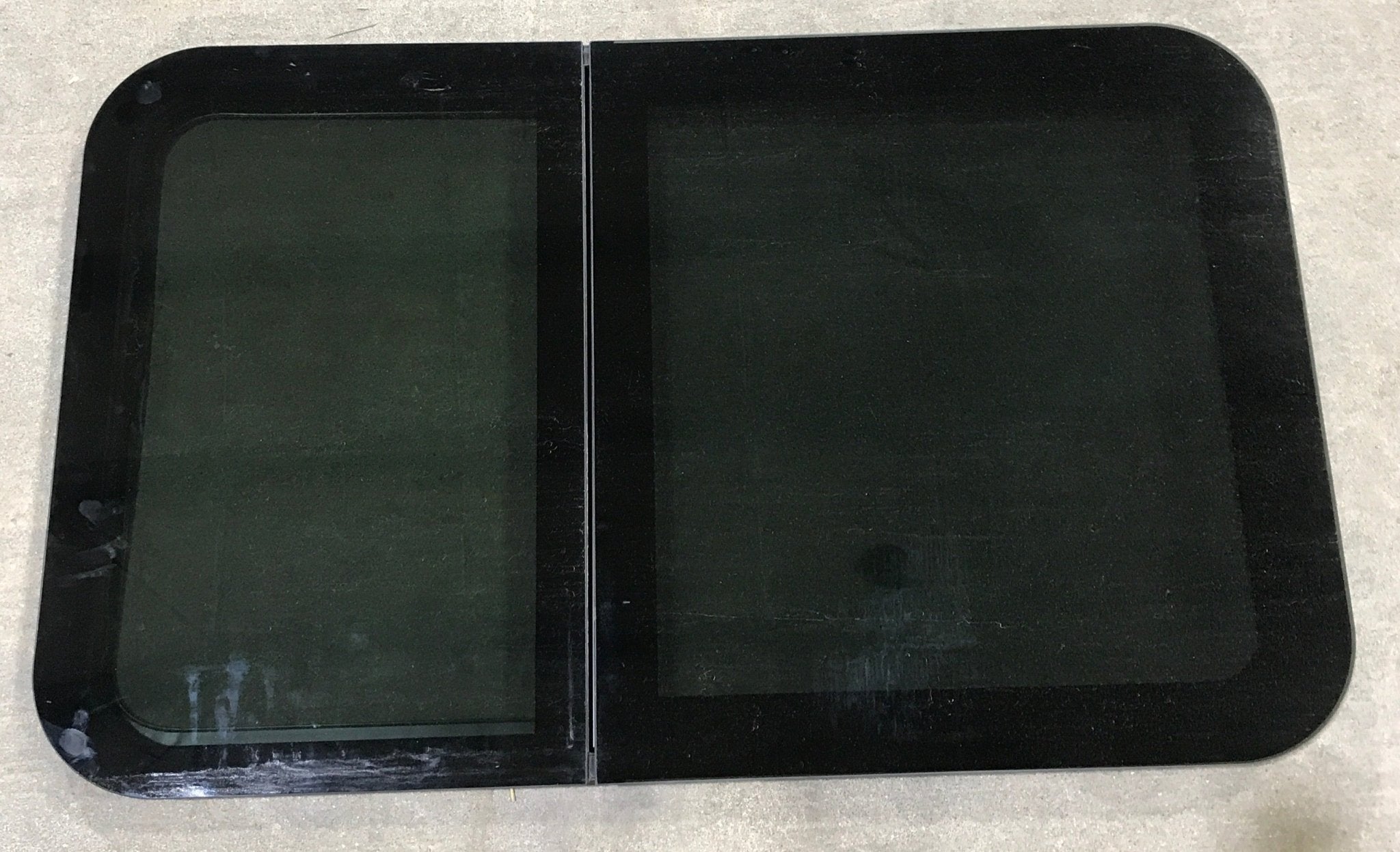 Used Black Radius Frameless Opening Window : 39 1/4 X 23 1/2 X 1 1/2" D - Young Farts RV Parts