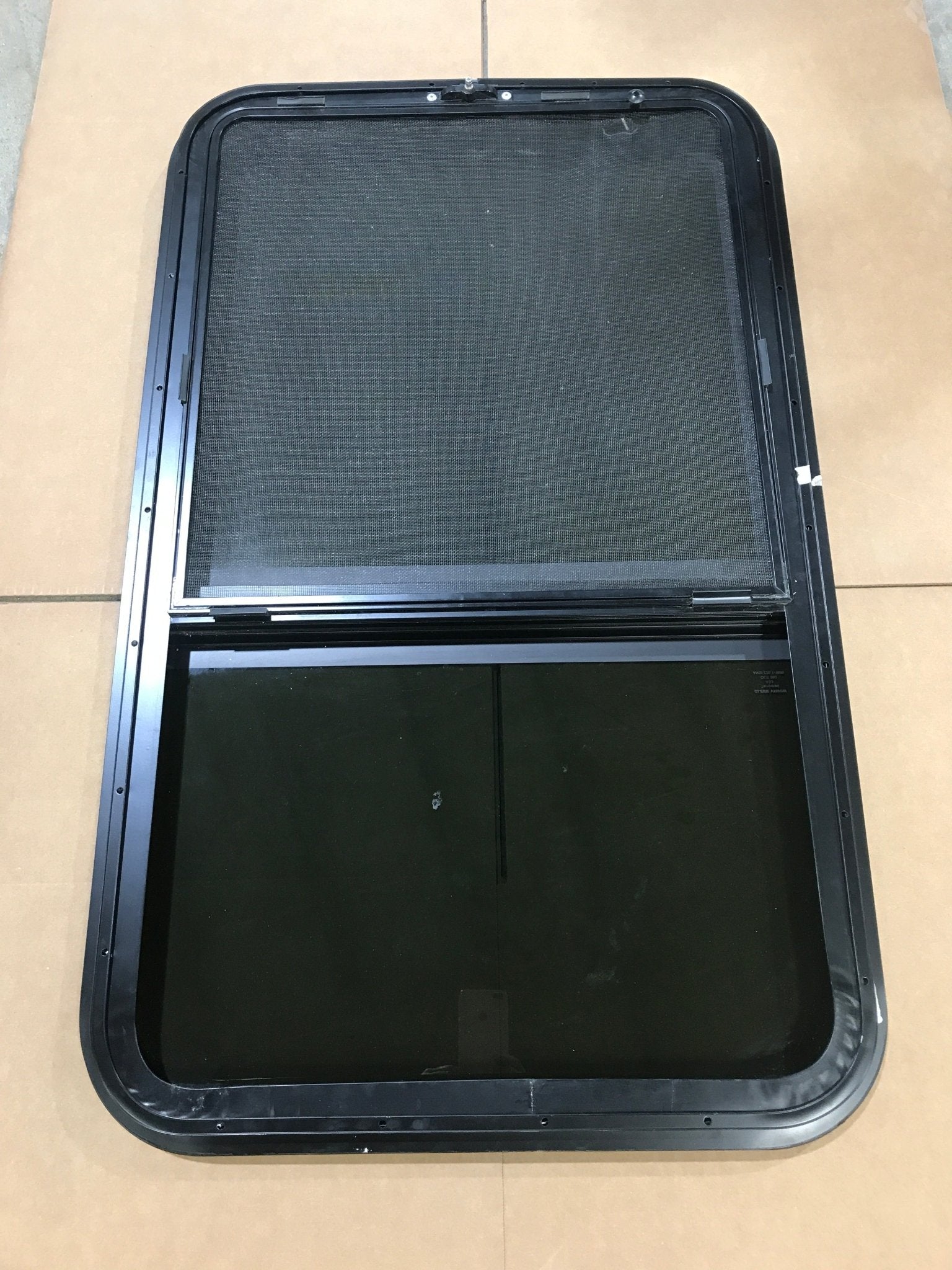 Used Black Radius Frameless Opening Window : 39 1/4 X 23 1/2 X 2" D - Young Farts RV Parts