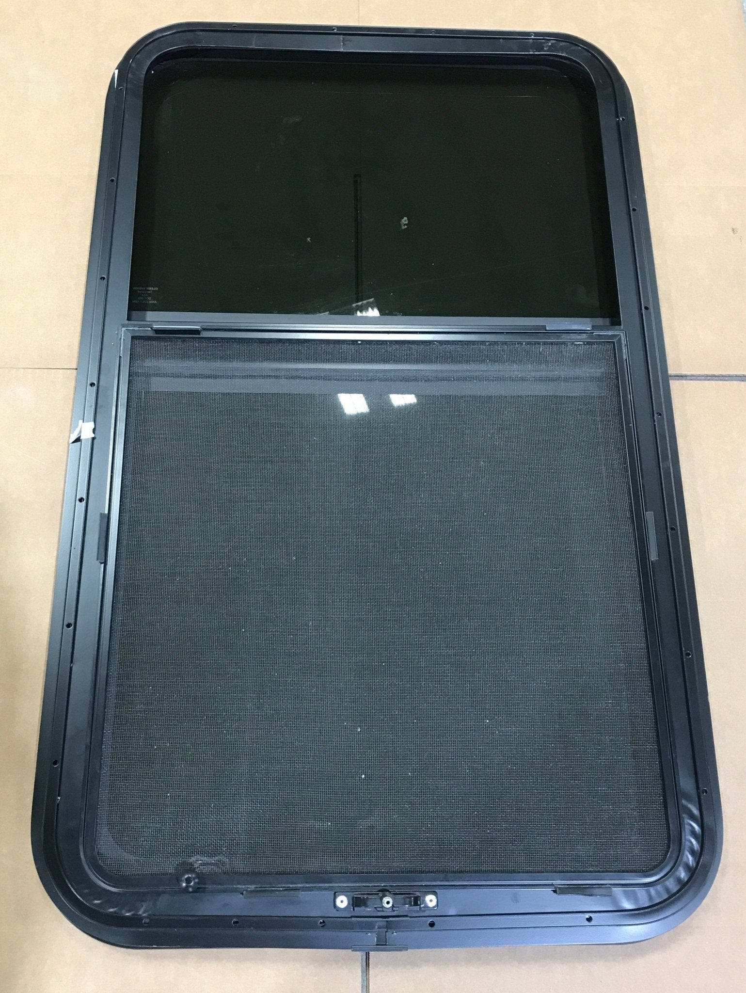 Used Black Radius Frameless Opening Window : 39 1/4 X 23 1/2 X 2" D - Young Farts RV Parts