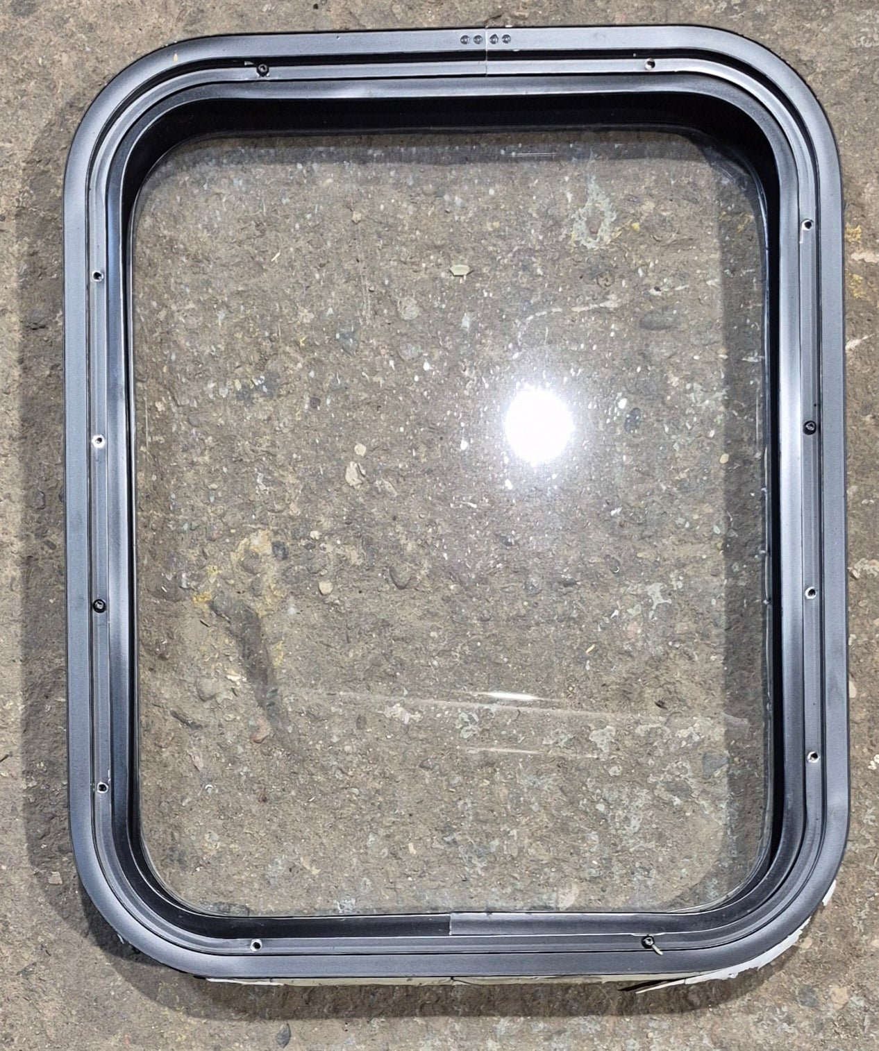 Used Black Radius Non Opening Window : 17 1/2" W x 21 1/4" H x 1 7/8" - Young Farts RV Parts