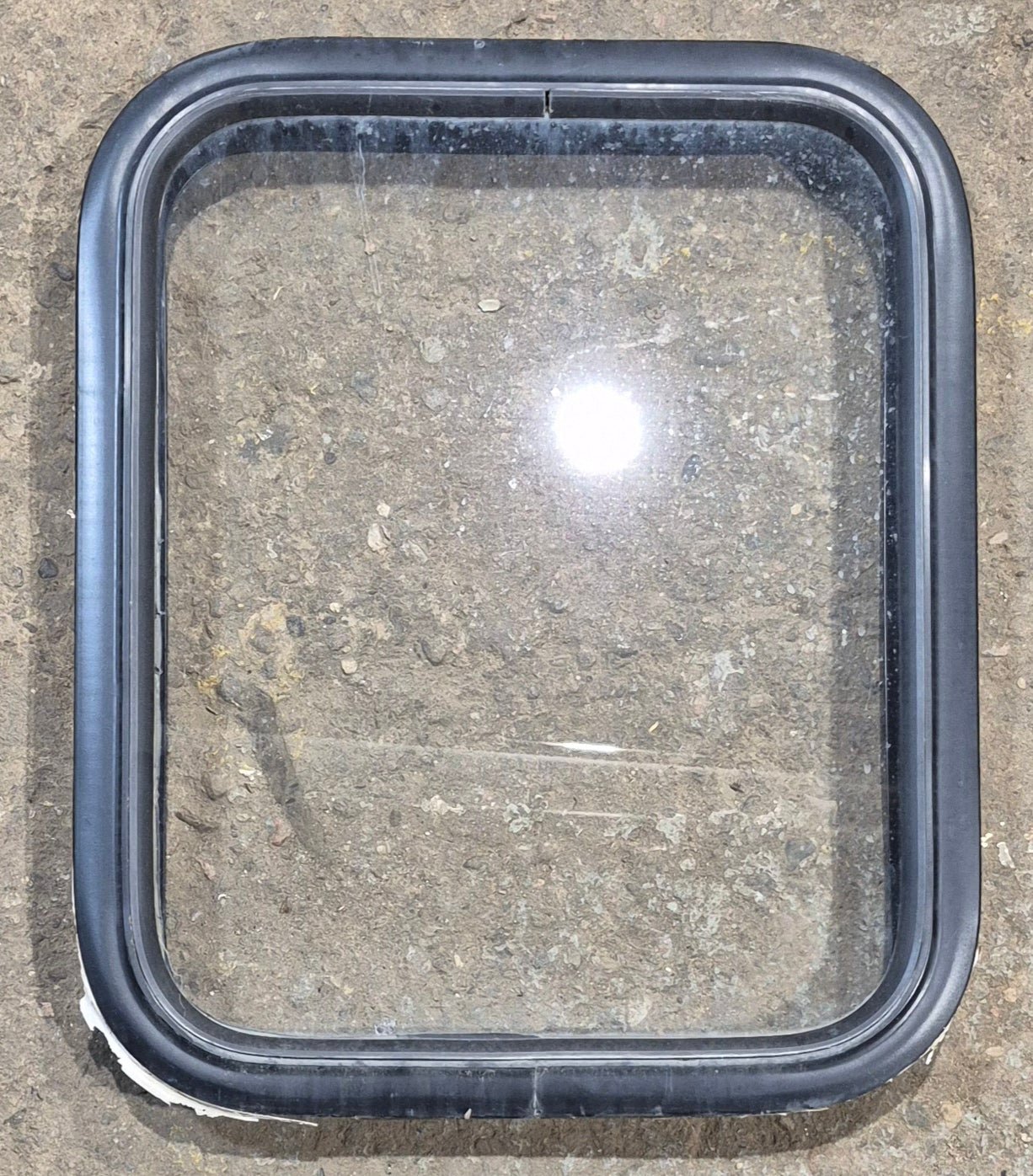 Used Black Radius Non Opening Window : 17 1/2" W x 21 1/4" H x 1 7/8" - Young Farts RV Parts