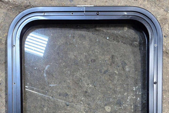 Used Black Radius Non Opening Window : 17 1/4" W x 21 1/2" H x 1 3/4" - Young Farts RV Parts