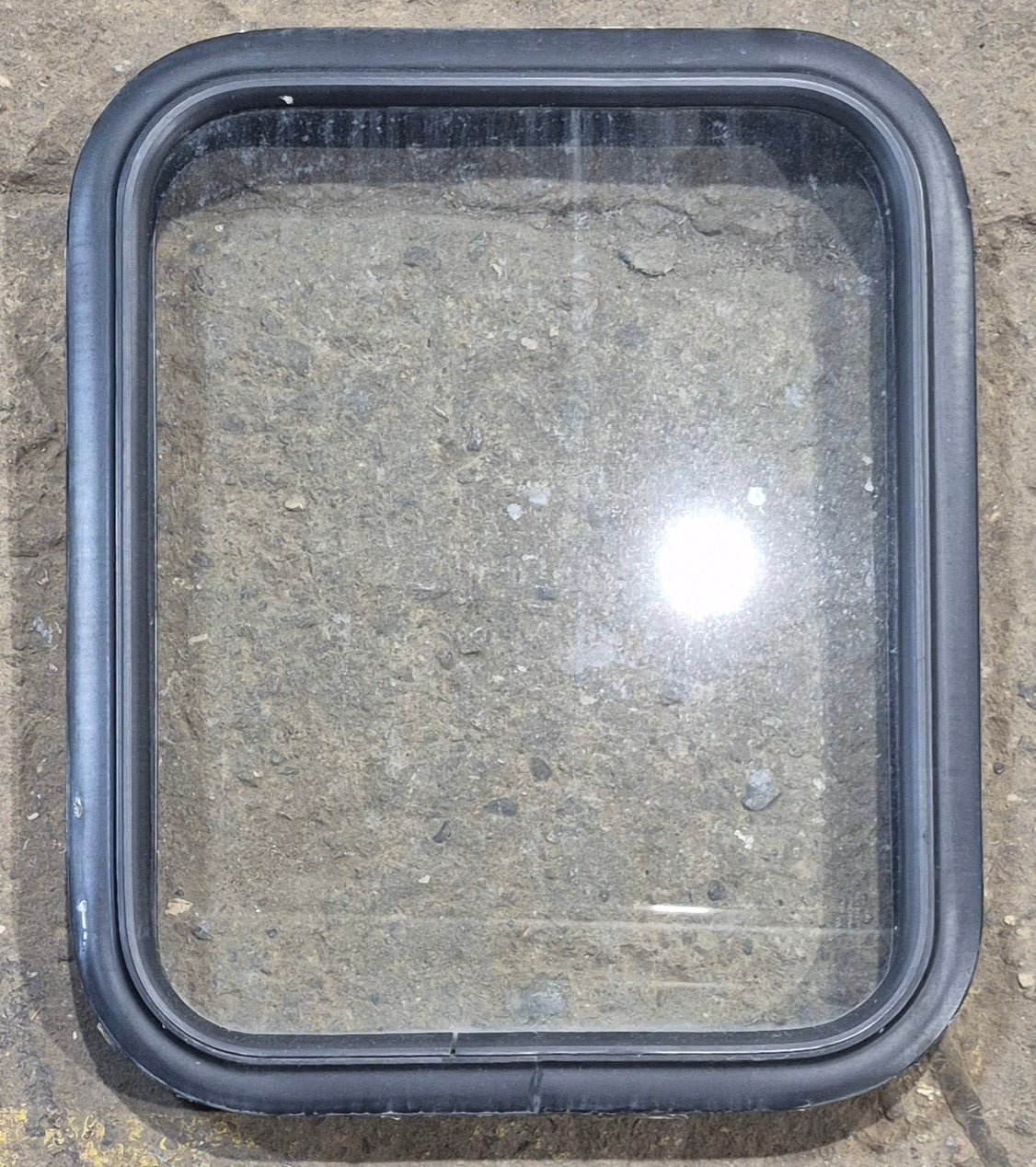 Used Black Radius Non Opening Window : 17 1/4" W x 21 1/2" H x 1 7/8" - Young Farts RV Parts