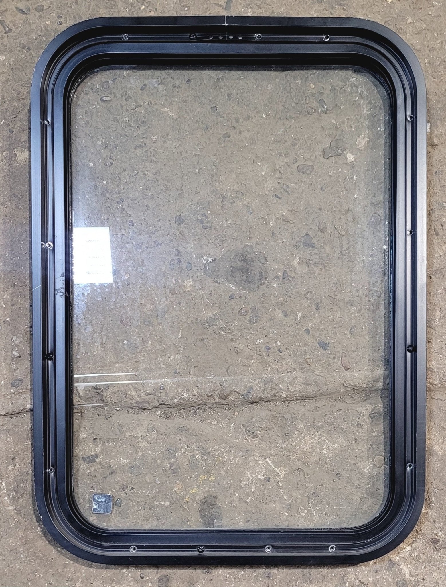 Used Black Radius Non Opening Window : 18 1/4" W x 25 3/4" H x 1 3/4" - Young Farts RV Parts