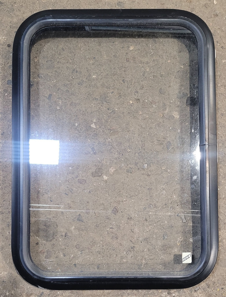 Used Black Radius Non Opening Window : 18 1/4" W x 25 3/4" H x 1 3/4" - Young Farts RV Parts