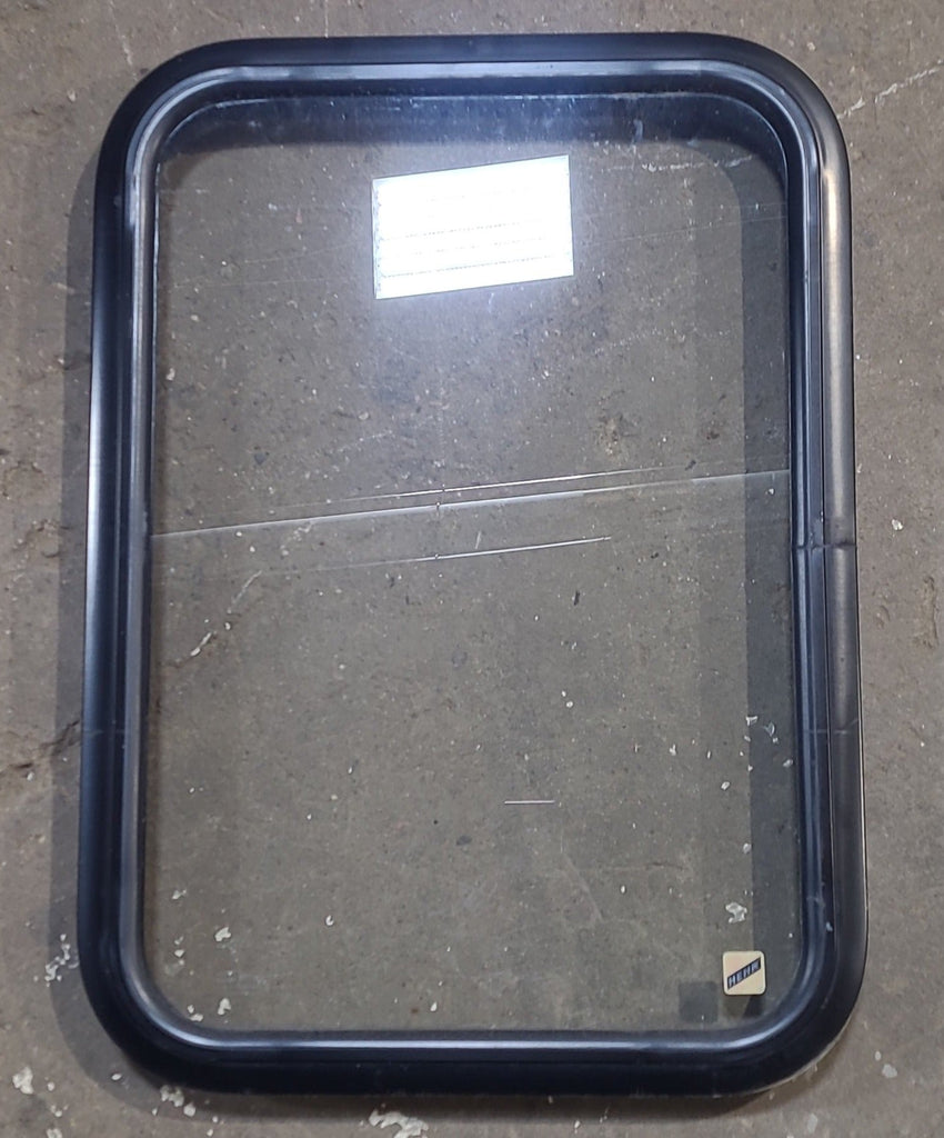 Used Black Radius Non Opening Window : 18 1/4" W x 26" H x 1 1/2" D - Young Farts RV Parts
