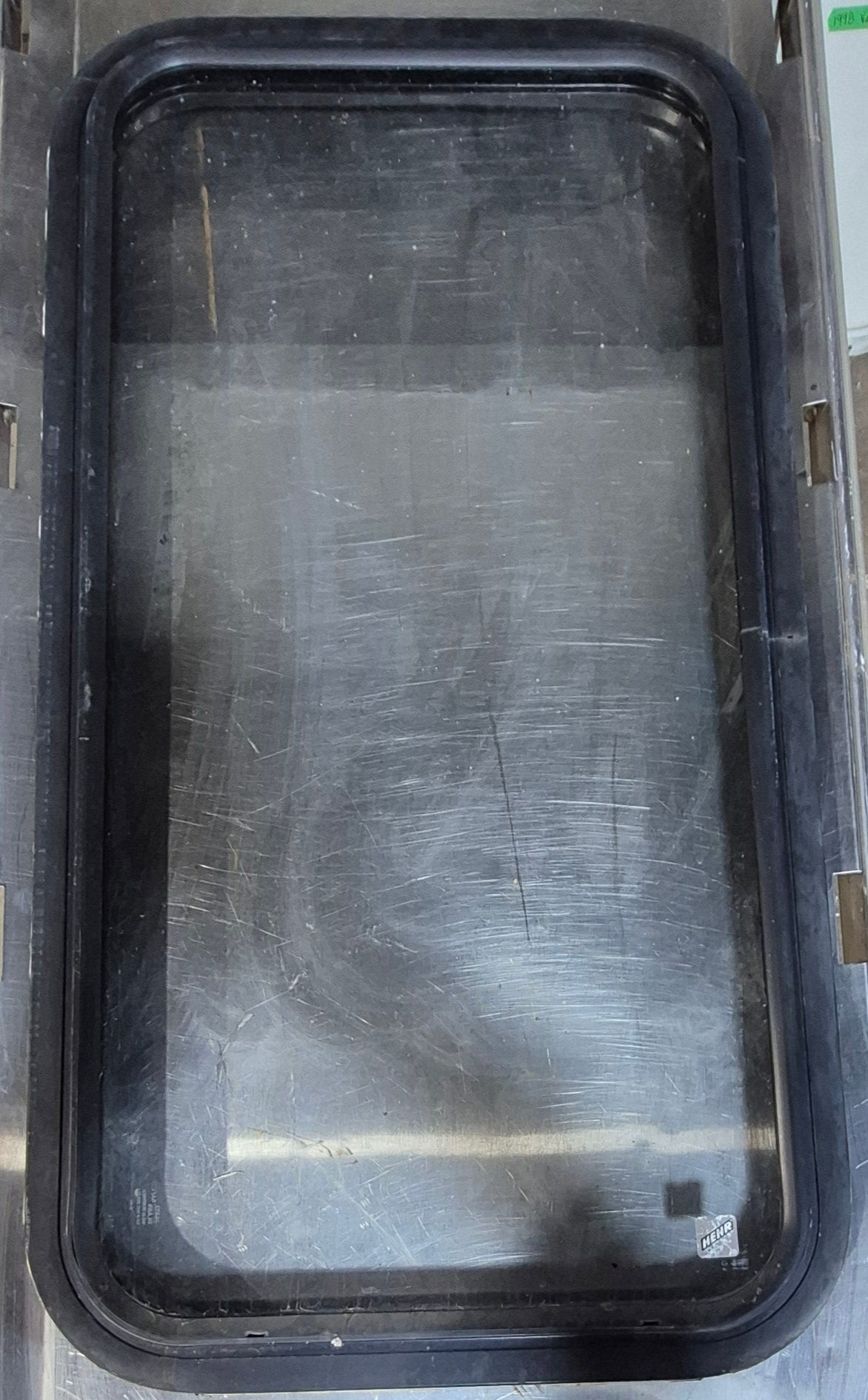 Used Black Radius Non Opening Window : 18 1/4" W x 35 3/4" H x 1 3/4" - Young Farts RV Parts