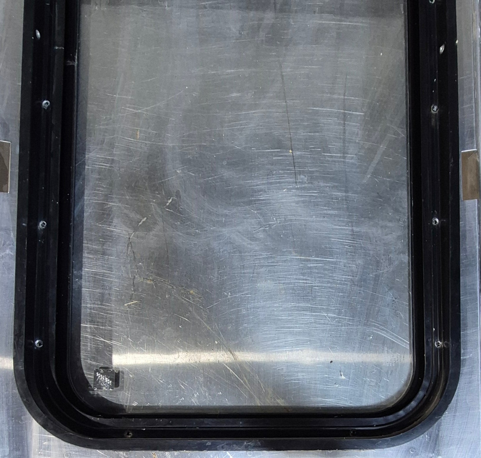 Used Black Radius Non Opening Window : 18 1/4" W x 35 3/4" H x 1 3/4" - Young Farts RV Parts