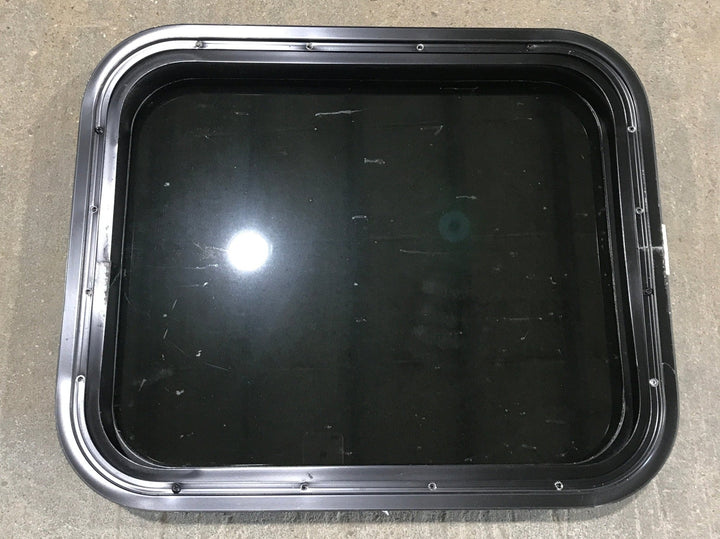 Used Black Radius Non Opening Window : 21 1/2" W x 17 1/2" H x 1 7/8" - Young Farts RV Parts