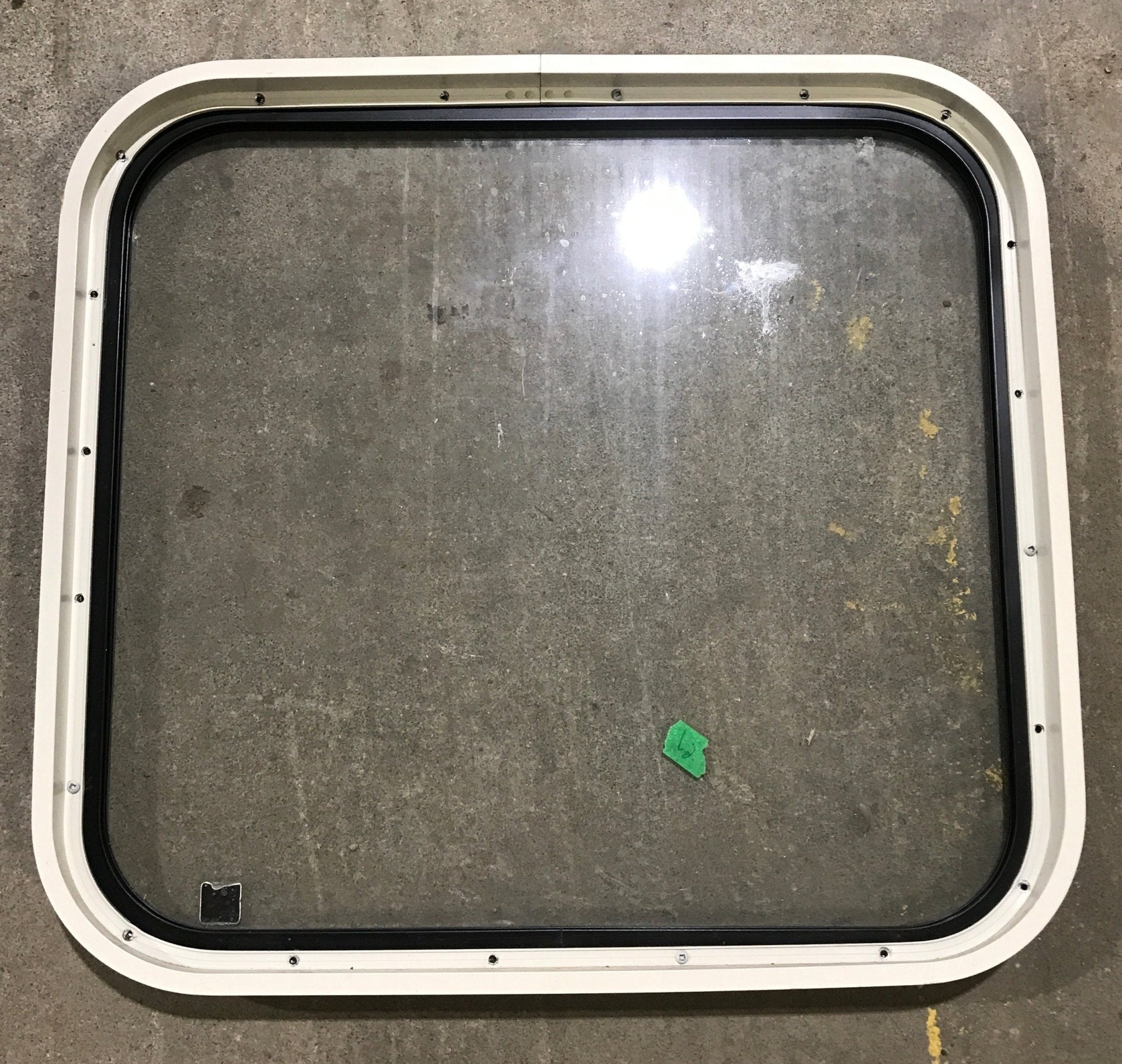 Used Black Radius Non Opening Window : 23 1/2" W x 22" H x 1 7/8" - Young Farts RV Parts