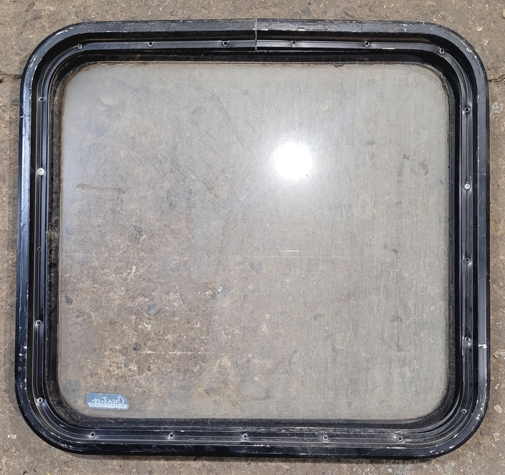 Used Black Radius Non - Opening Window : 23 1/4" W x 21 1/2" H x 1 7/8" D - Young Farts RV Parts