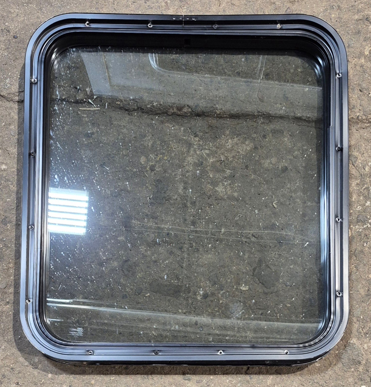 Used Black Radius Non Opening Window : 23 3/4" W x 26" H x 2" D - Young Farts RV Parts