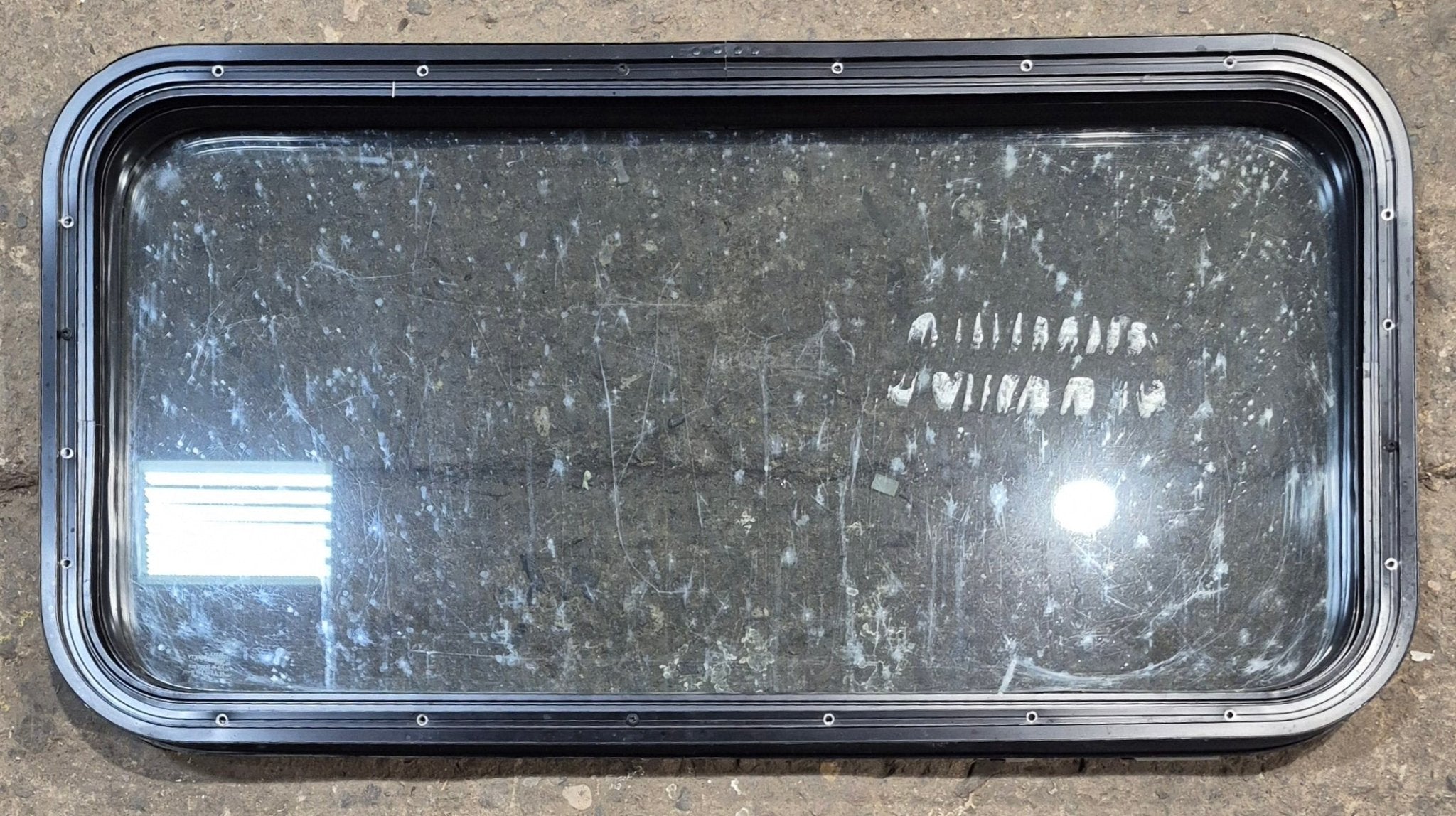 Used Black Radius Non Opening Window : 35 1/2" W x 17 1/2" H x 1 3/4" D - Young Farts RV Parts