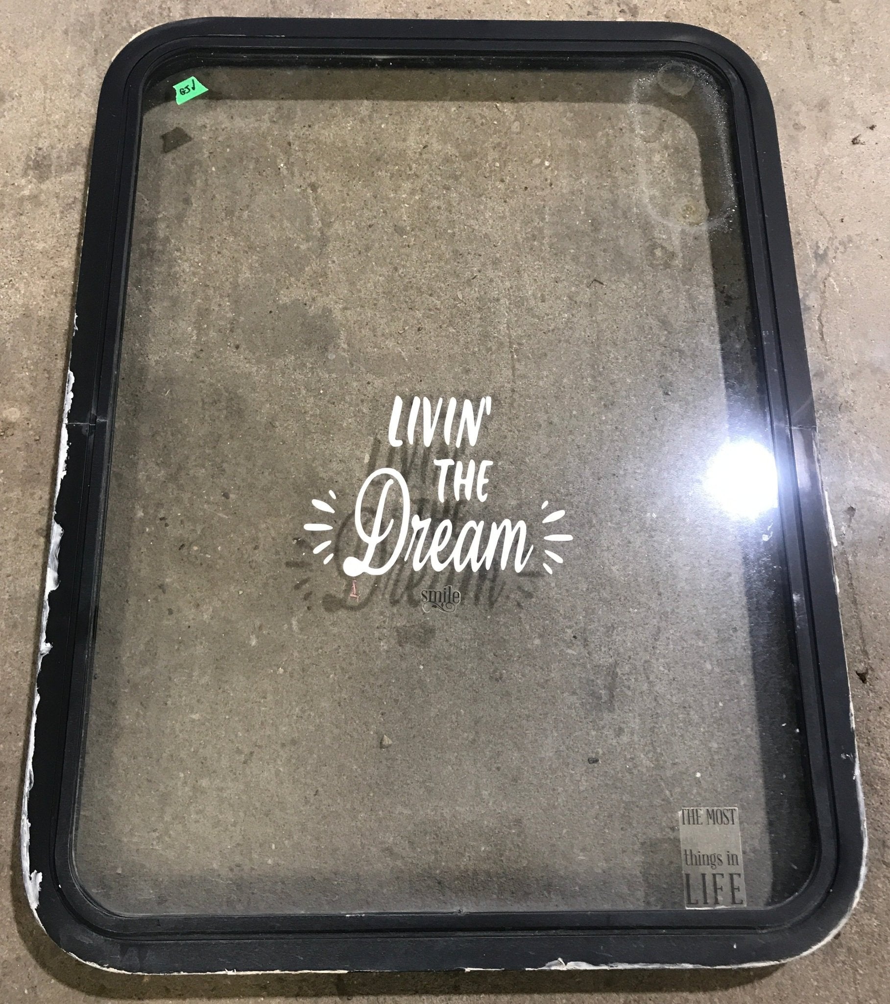 Used Black Radius Non Opening Window : 35 1/2" W x 26 1/2" H x 1 7/8" D - Young Farts RV Parts