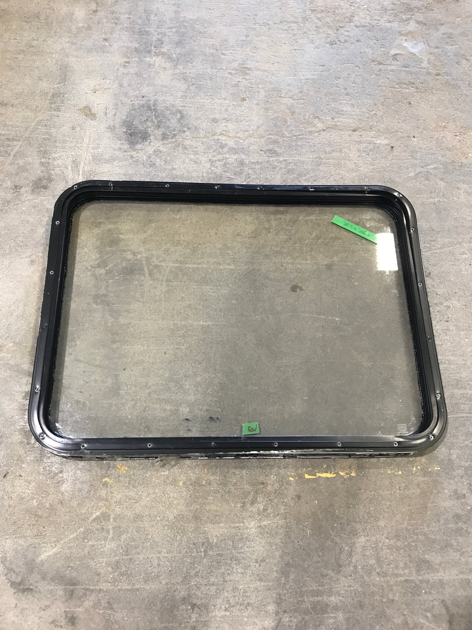 Used Black Radius Non Opening Window : 35 1/2" W x 26" H x 1 1/2" D - Young Farts RV Parts