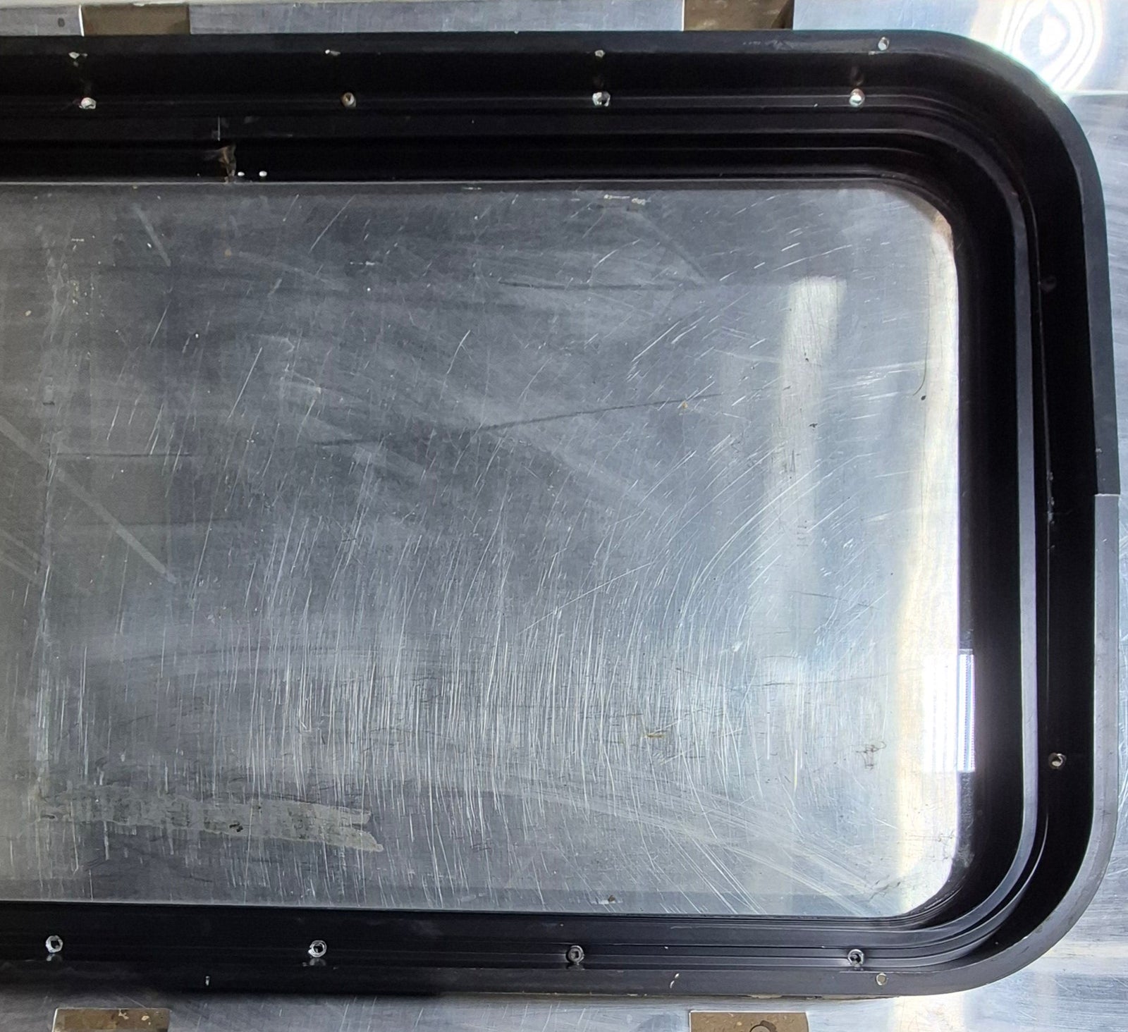 Used Black Radius Non Opening Window : 35 3/4