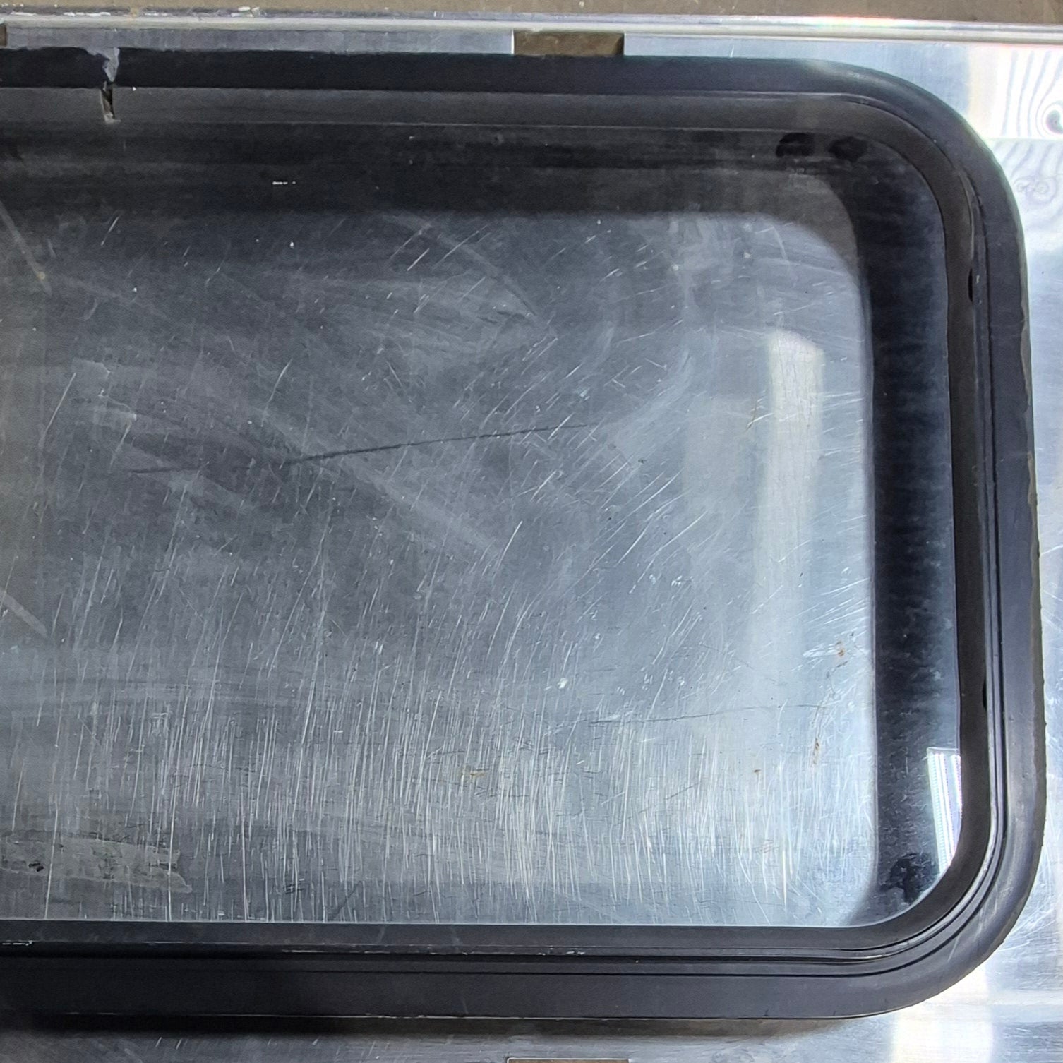 Used Black Radius Non Opening Window : 35 3/4