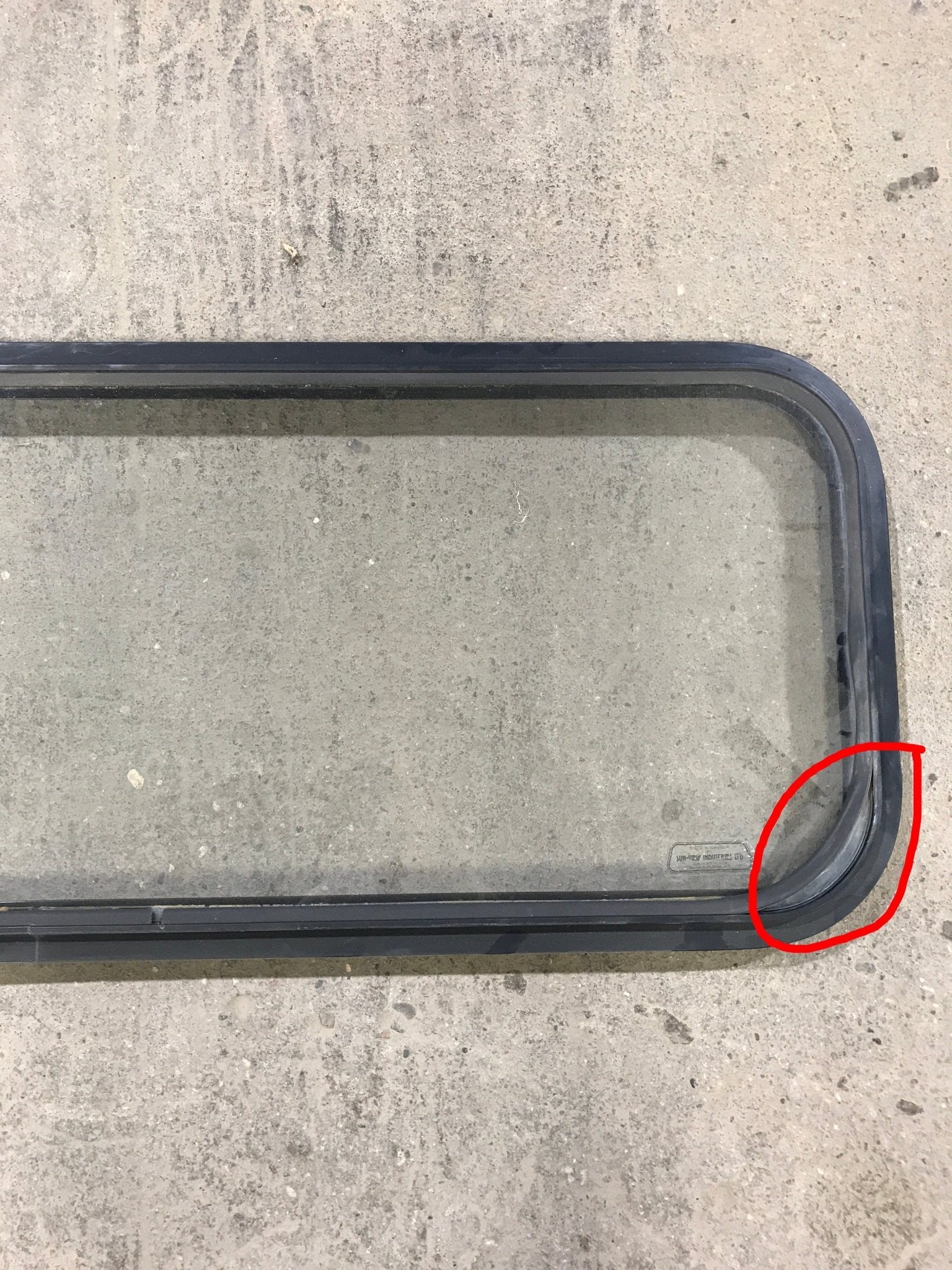 Used Black Radius Non Opening Window : 41 3/4" W x 14 3/4" H x 1 1/2" D - Young Farts RV Parts