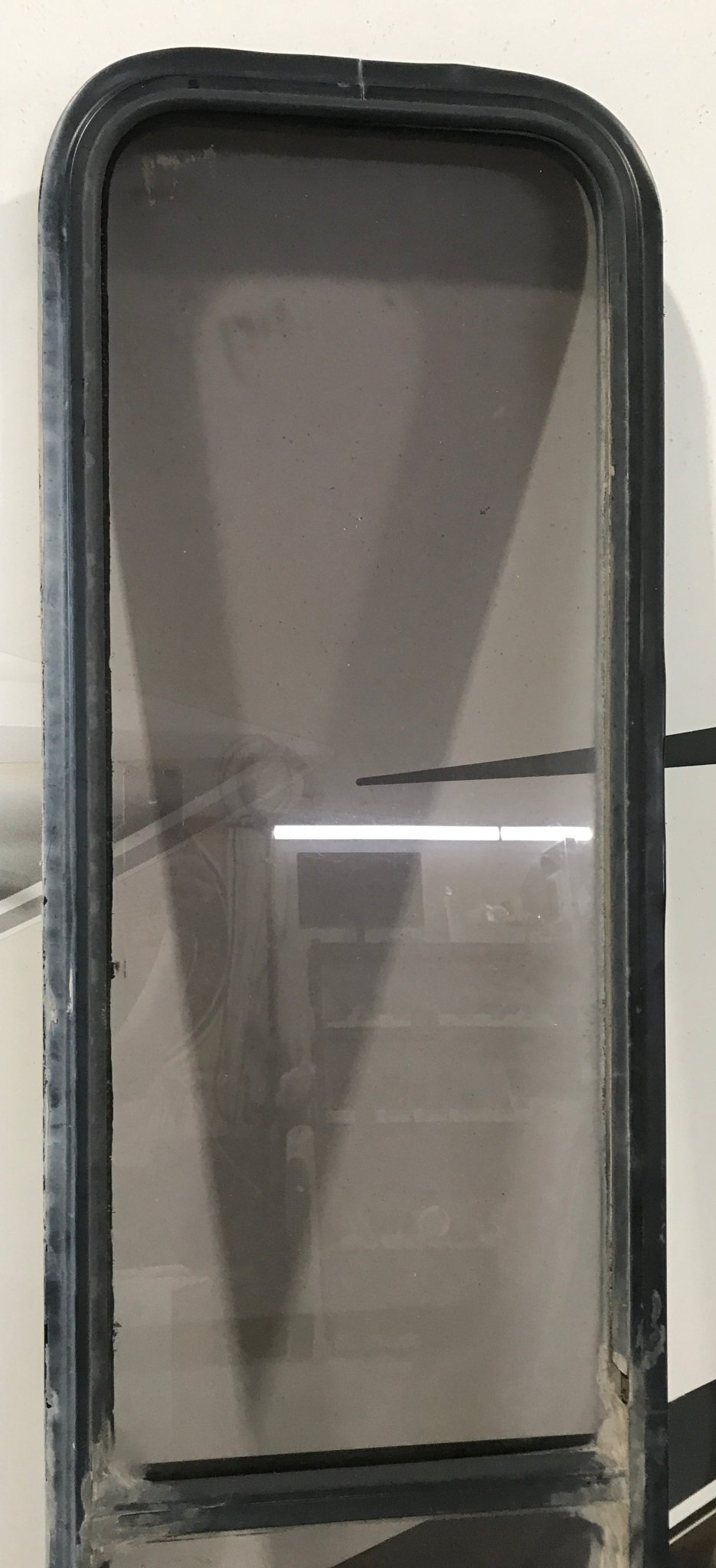 Used Black Radius Non Opening Window : 72 1/2" W x 15" H x 1 7/8" - Young Farts RV Parts