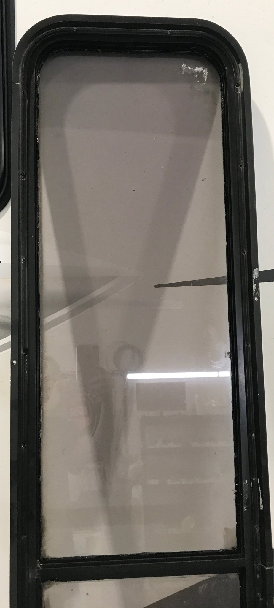 Used Black Radius Non Opening Window : 72 1/2" W x 15" H x 1 7/8" - Young Farts RV Parts