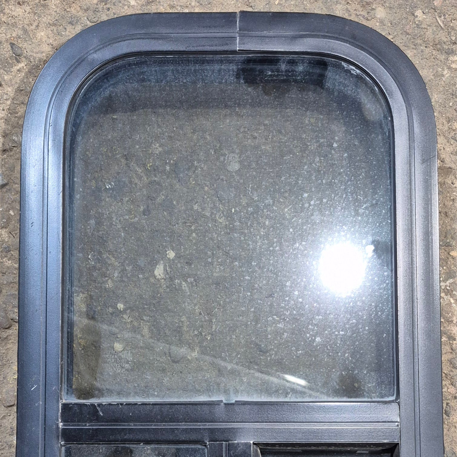 Used Black Radius Opening Window : 11 1/2" W x 21 1/4" H x 1 3/4" D - Young Farts RV Parts