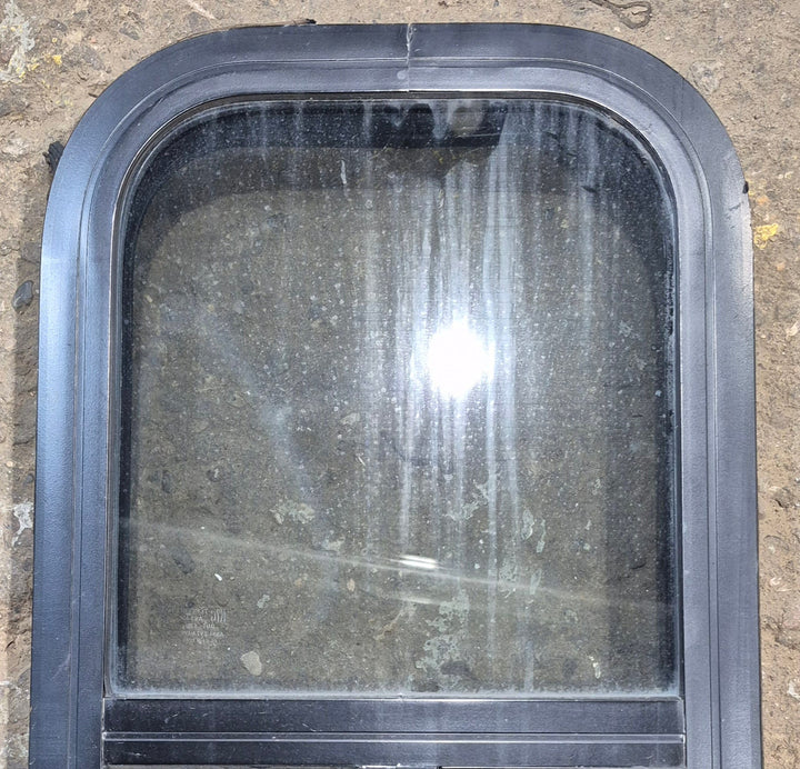 Used Black Radius Opening Window : 11 1/2" W x 21 1/4" H x 1 3/4" D - Young Farts RV Parts