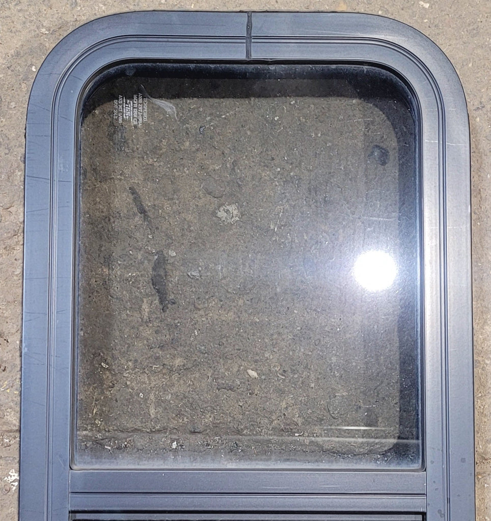 Used Black Radius Opening Window : 11 1/2" W x 26 1/2" H x 1 3/4" - Young Farts RV Parts