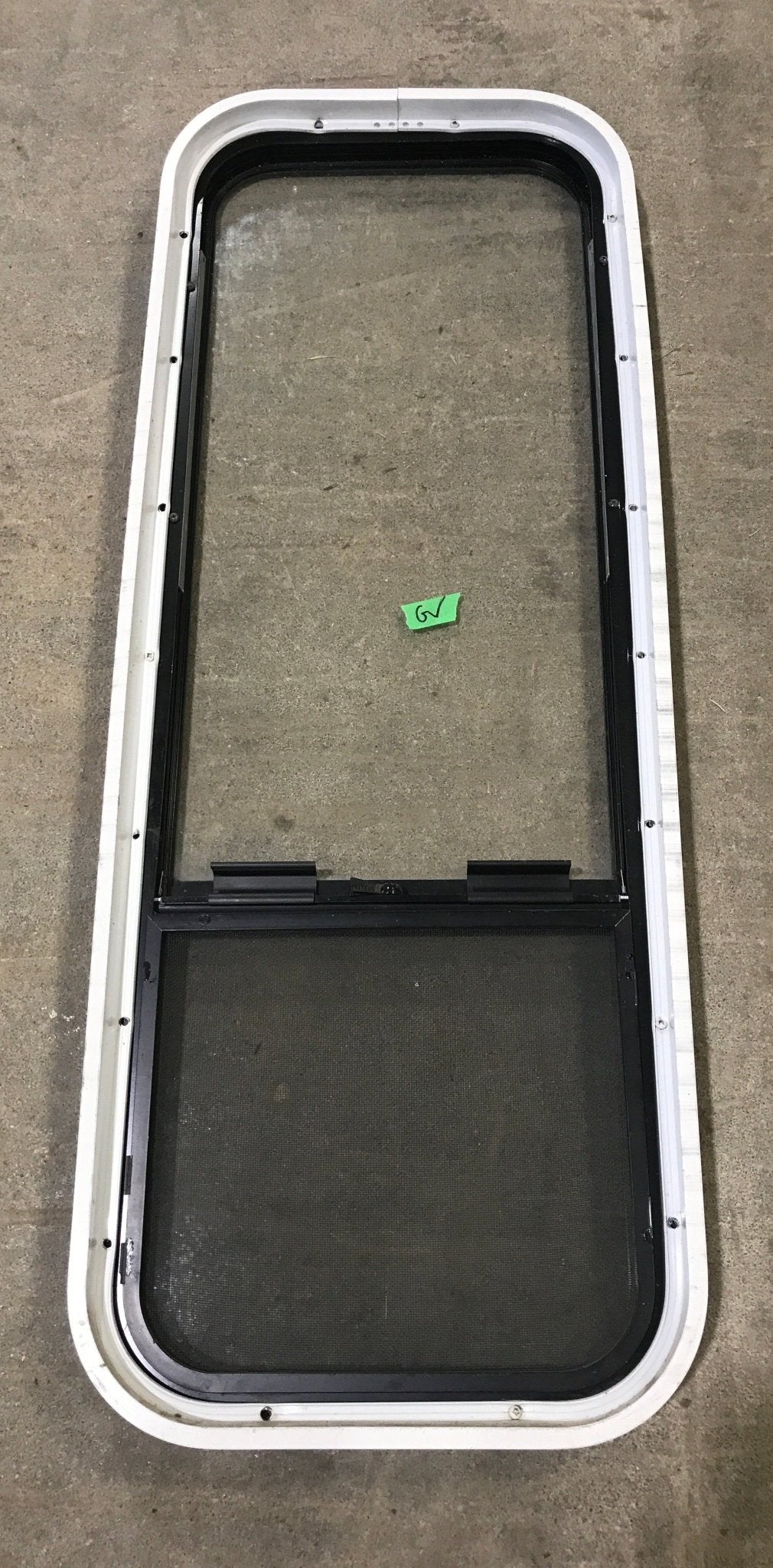 Used Black Radius Opening Window : 15 1/2" W x 41 1/2" H x 2" D - Young Farts RV Parts