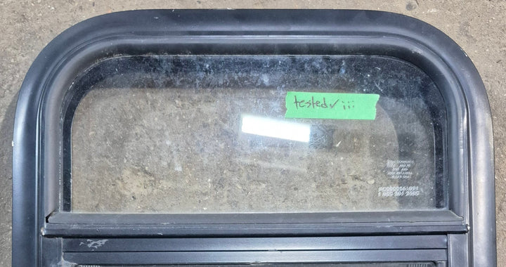 Used Black Radius Opening Window : 15 1/4" W x 15 1/4" H x 1 3/8" D - Young Farts RV Parts