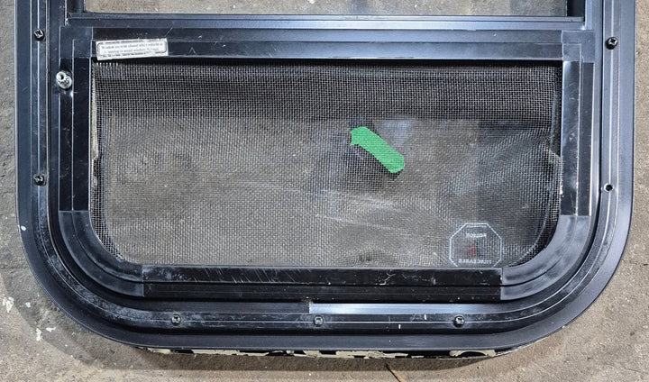 Used Black Radius Opening Window : 15 1/4" W x 15 1/4" H x 1 3/8" D - Young Farts RV Parts
