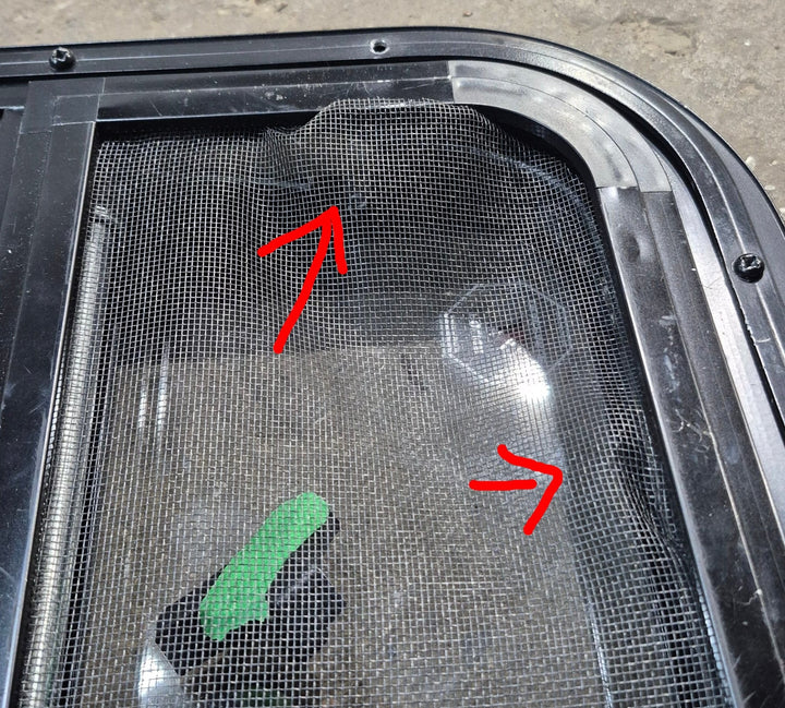 Used Black Radius Opening Window : 15 1/4" W x 15 1/4" H x 1 3/8" D - Young Farts RV Parts