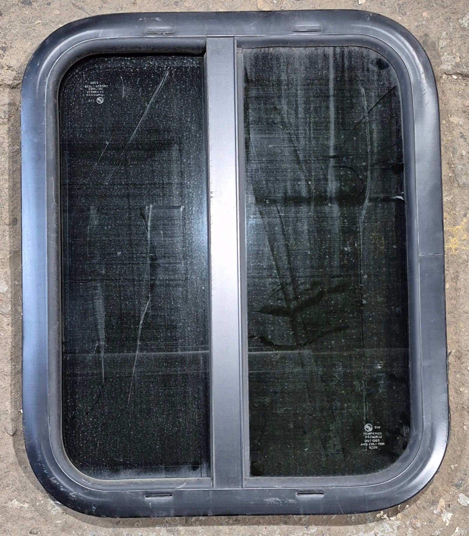 Used Black Radius Opening Window : 17 1/2" W x 21 1/2" H x 1 1/4" - Young Farts RV Parts