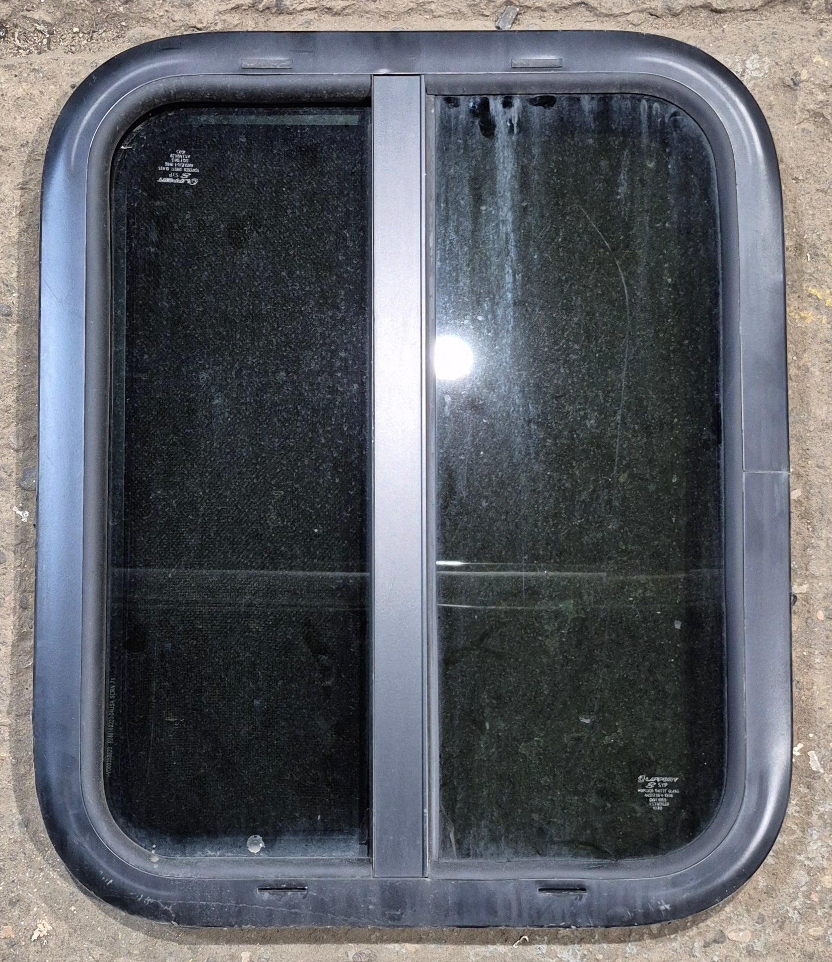 Used Black Radius Opening Window : 17 1/2" W x 21 1/2" H x 1 1/4" - Young Farts RV Parts