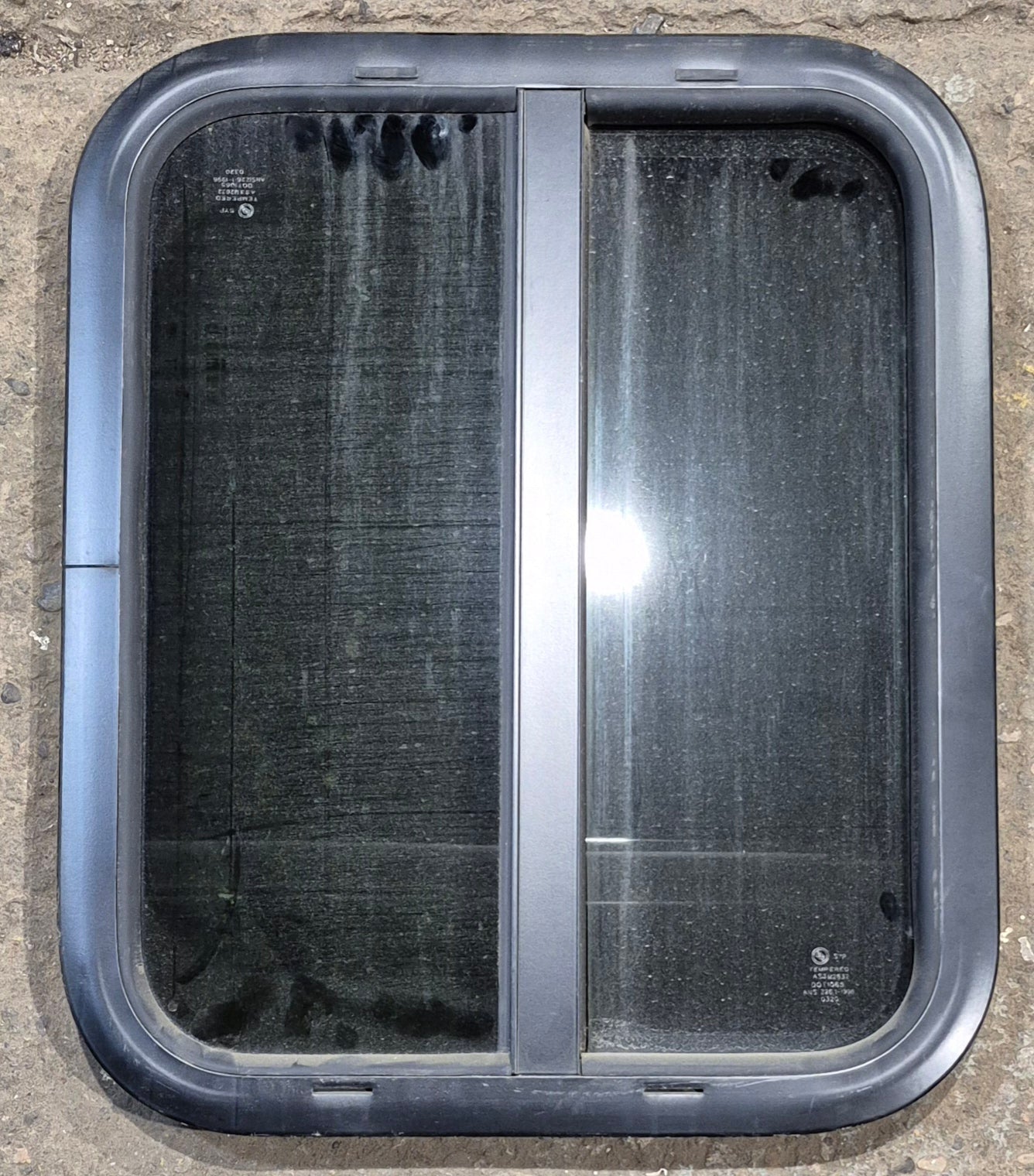 Used Black Radius Opening Window : 17 1/2" W x 21 1/2" H x 1 1/4" - Young Farts RV Parts