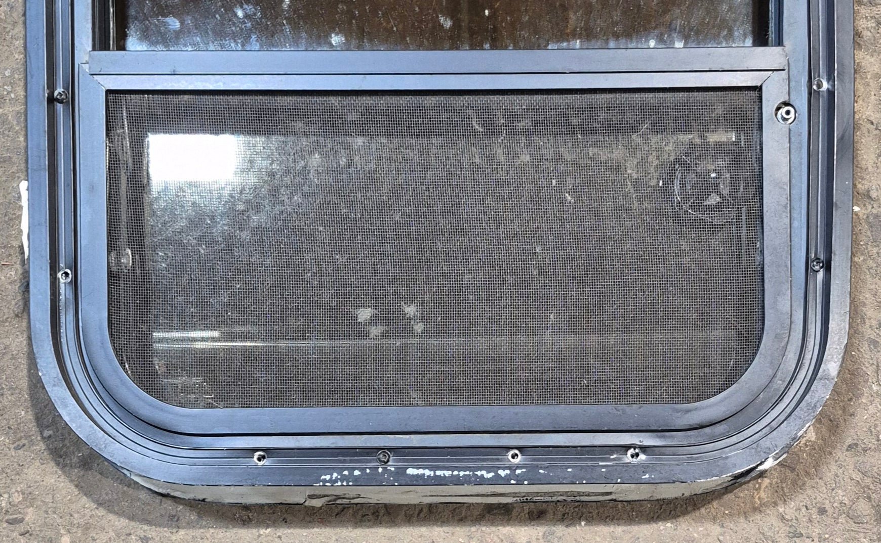 Used Black Radius Opening Window : 17 1/2" W x 21 1/2" H x 2" - Young Farts RV Parts
