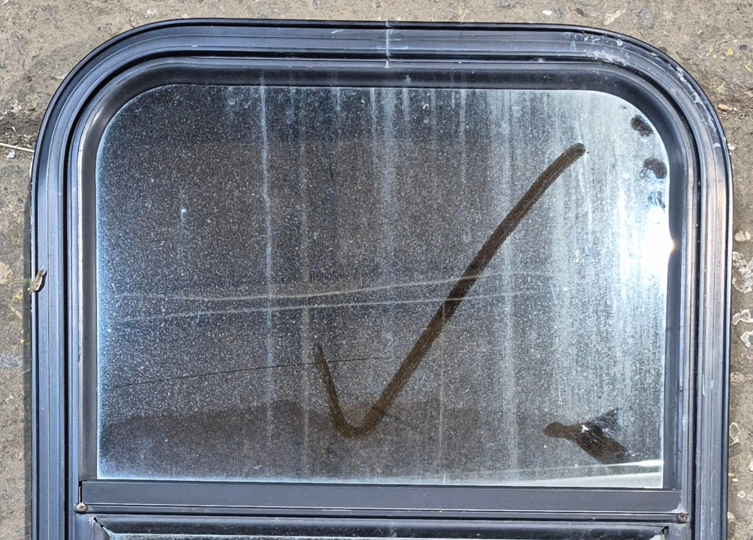 Used Black Radius Opening Window : 17 1/2" W x 21 1/2" H x 2" - Young Farts RV Parts