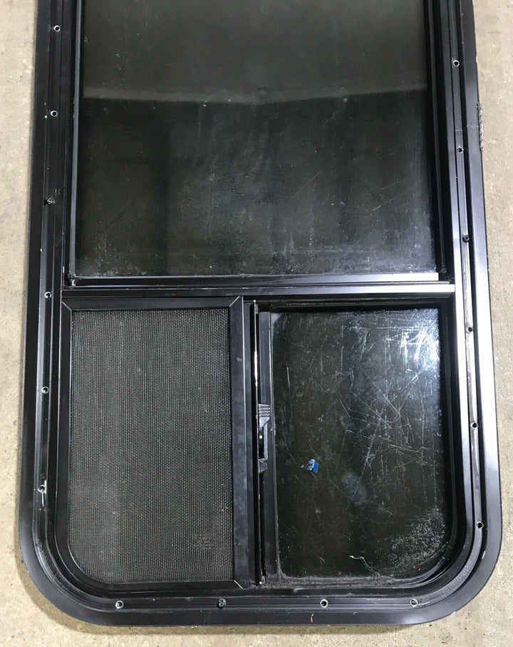 Used Black Radius Opening Window : 17 1/2" W x 39 1/2" H x 1 7/8" D - Young Farts RV Parts