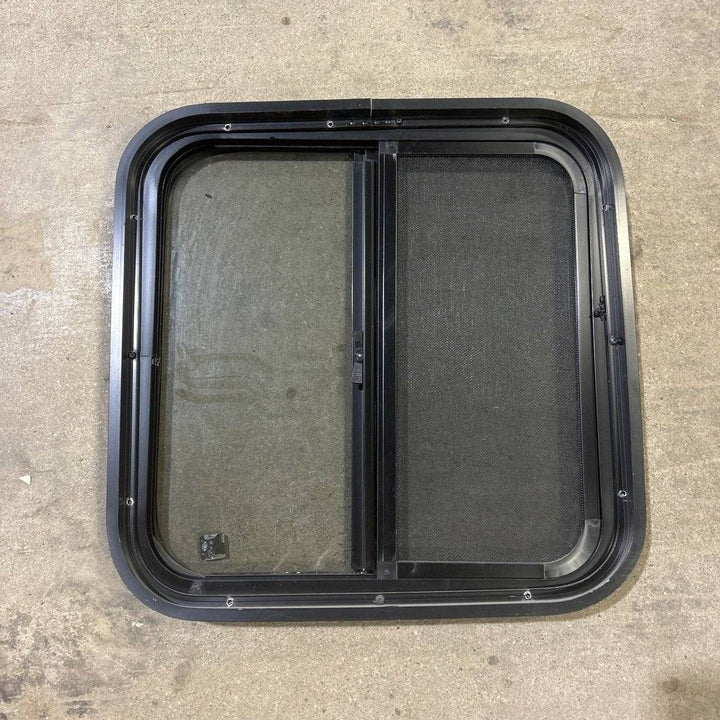 Used Black Radius Opening Window - 19.875 X 19.875 X 1.875 - Young Farts RV Parts