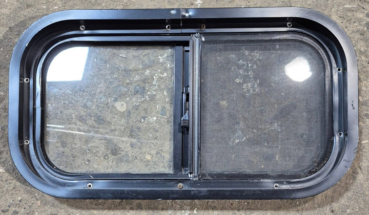 Used Black Radius Opening Window : 20 3/4" W x 10 3/4" H x 1 7/8" - Young Farts RV Parts