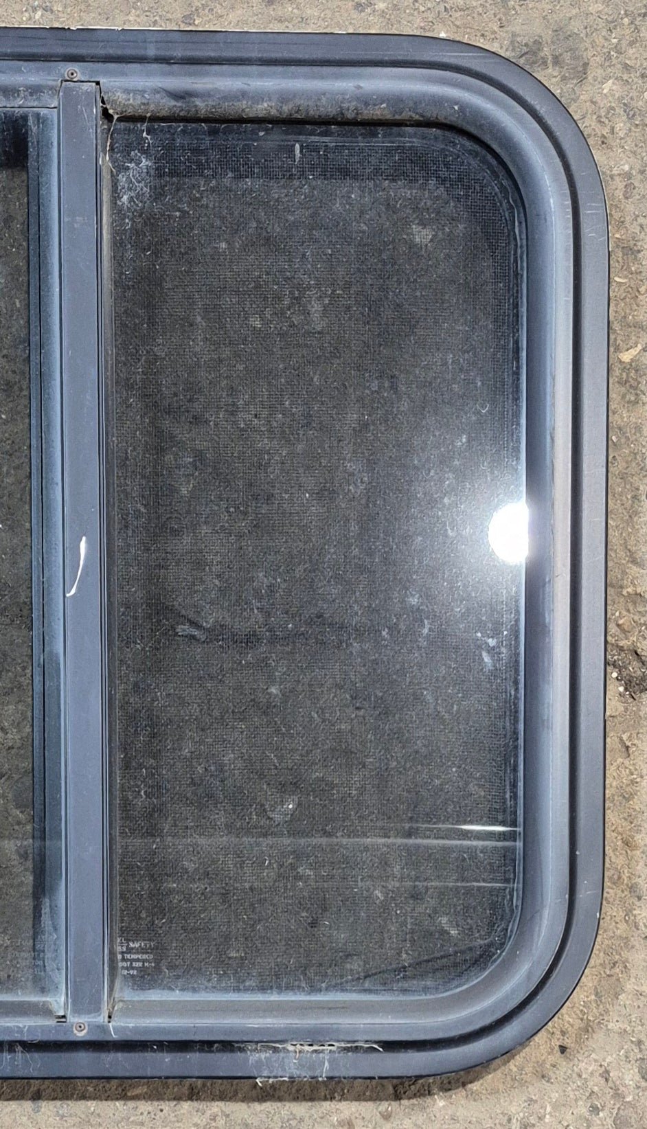 Used Black Radius Opening Window : 20 3/4" W x 20" H x 1 3/4" - Young Farts RV Parts