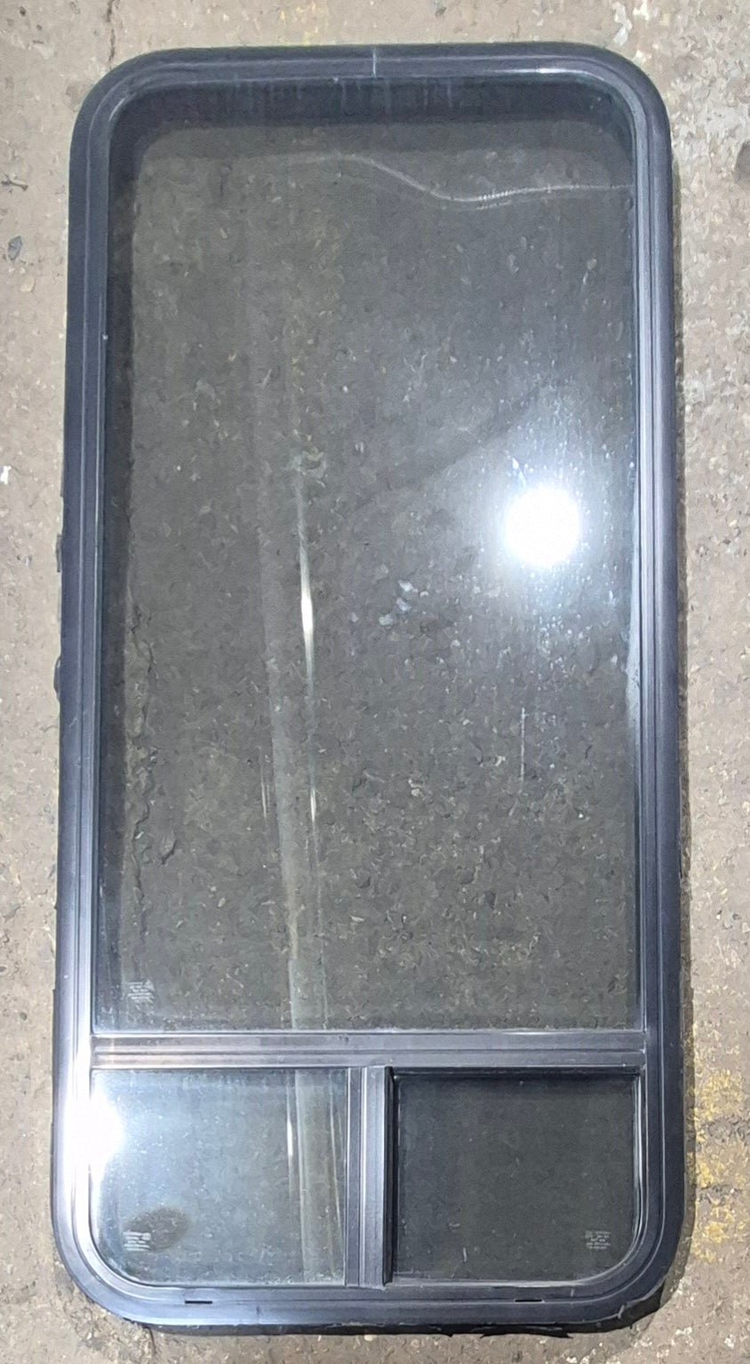 Used Black Radius Opening Window : 21 1/4" W x 47 1/4" H x 1 3/4" D - Young Farts RV Parts