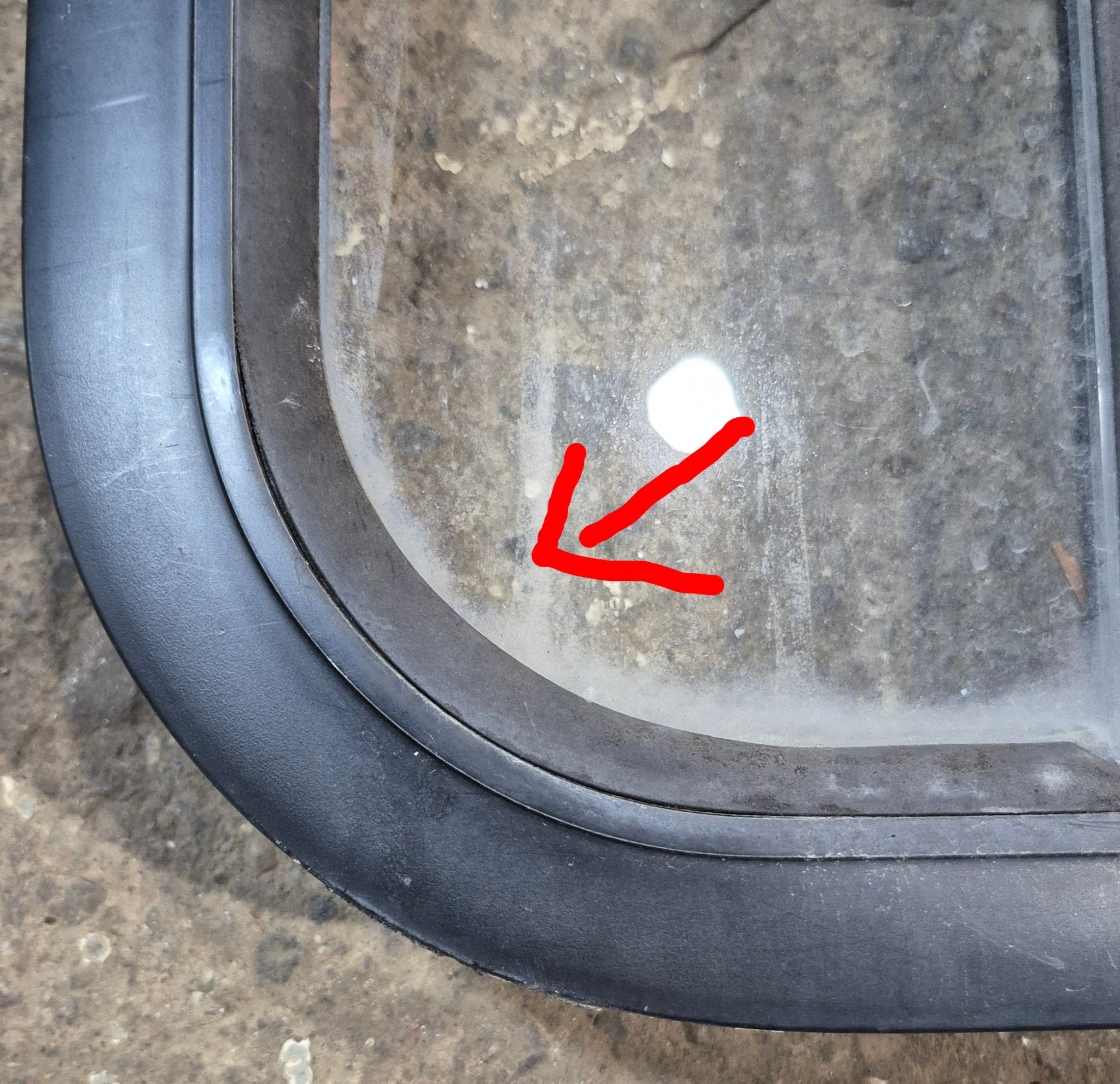 Used Black Radius Opening Window : 23 1/2" W x 14 3/4" H x 2" - Young Farts RV Parts